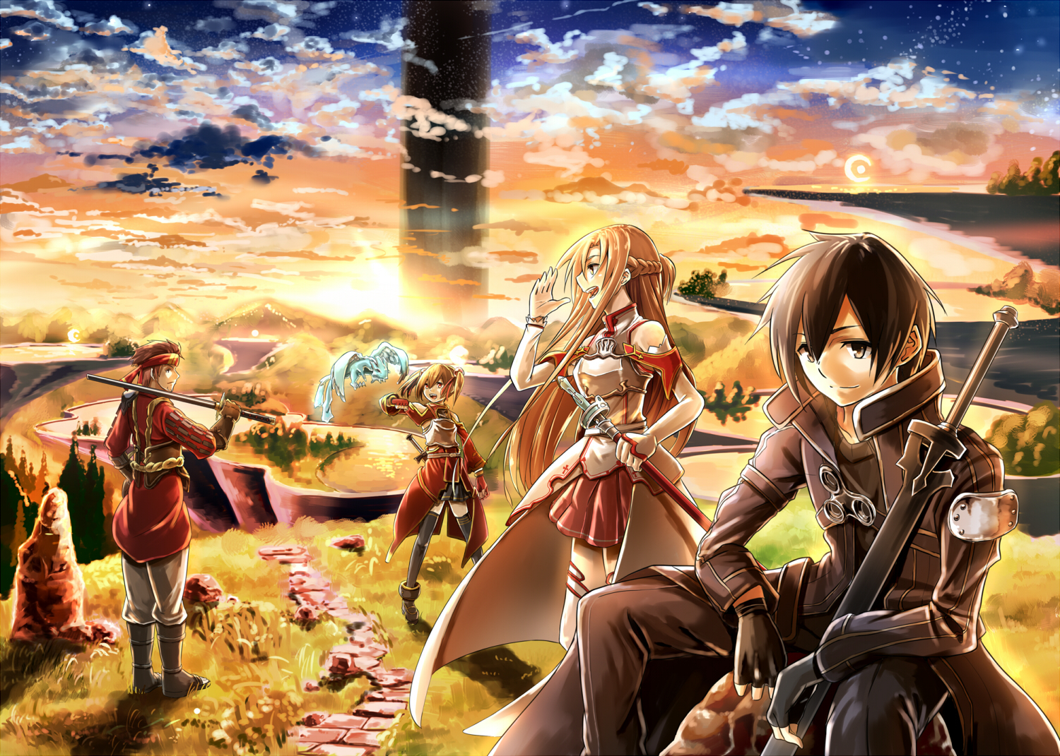 Characters from Sword Art Online in a landscape HD Wallpaper