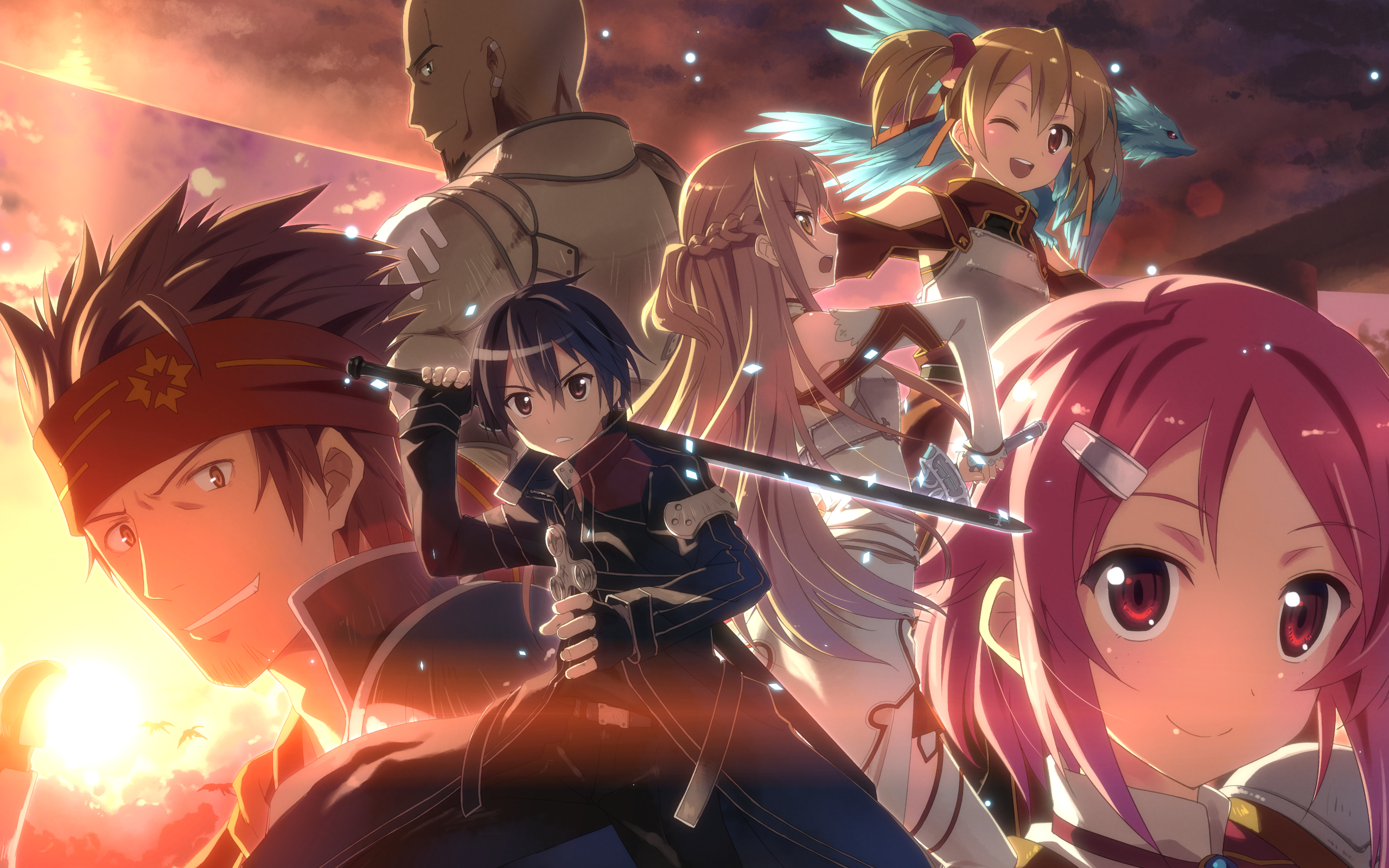 Sword Art Online characters in front of a sunset HD Wallpaper