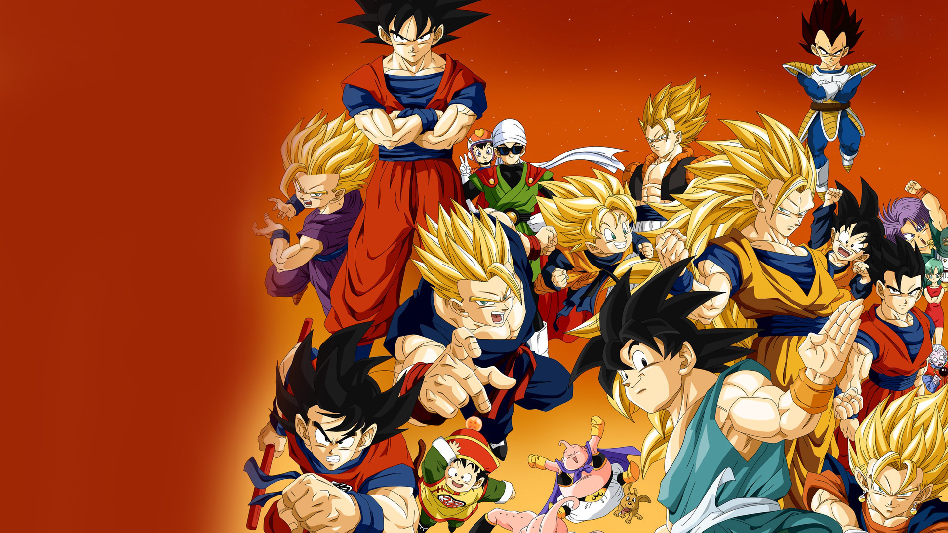 Dragon Ball Z characters on orange background HD Wallpaper