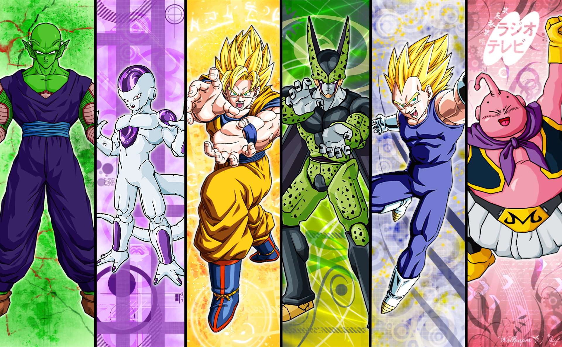 Dragon Ball Z characters: Piccolo, Frieza, Goku, Cell, Vegeta, Majin Buu HD Wallpaper