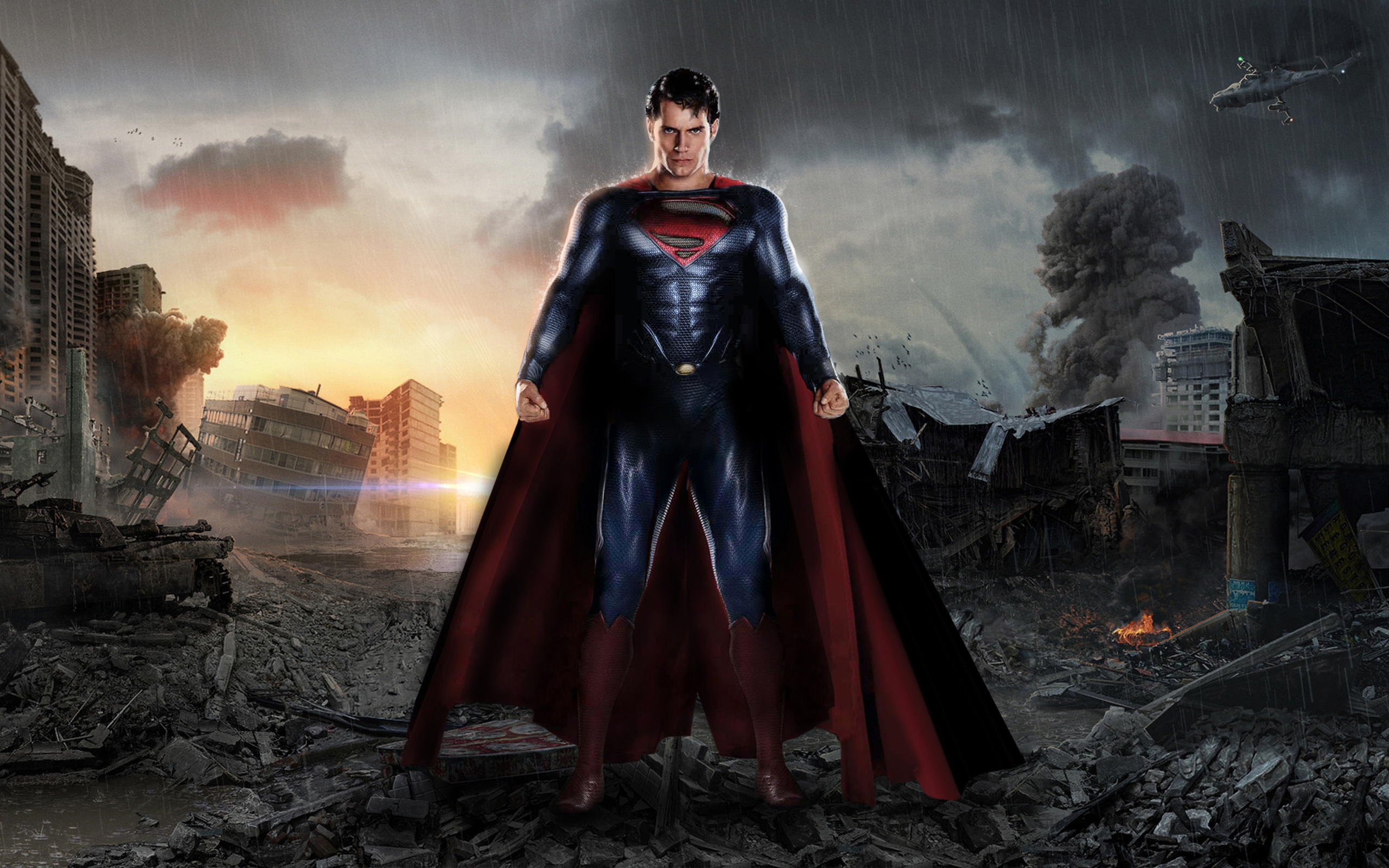 Superman in a destroyed city HD Wallpaper