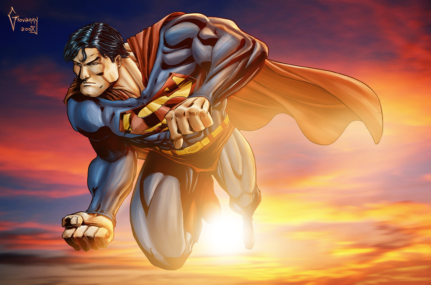 Superman flying during sunset HD Wallpaper