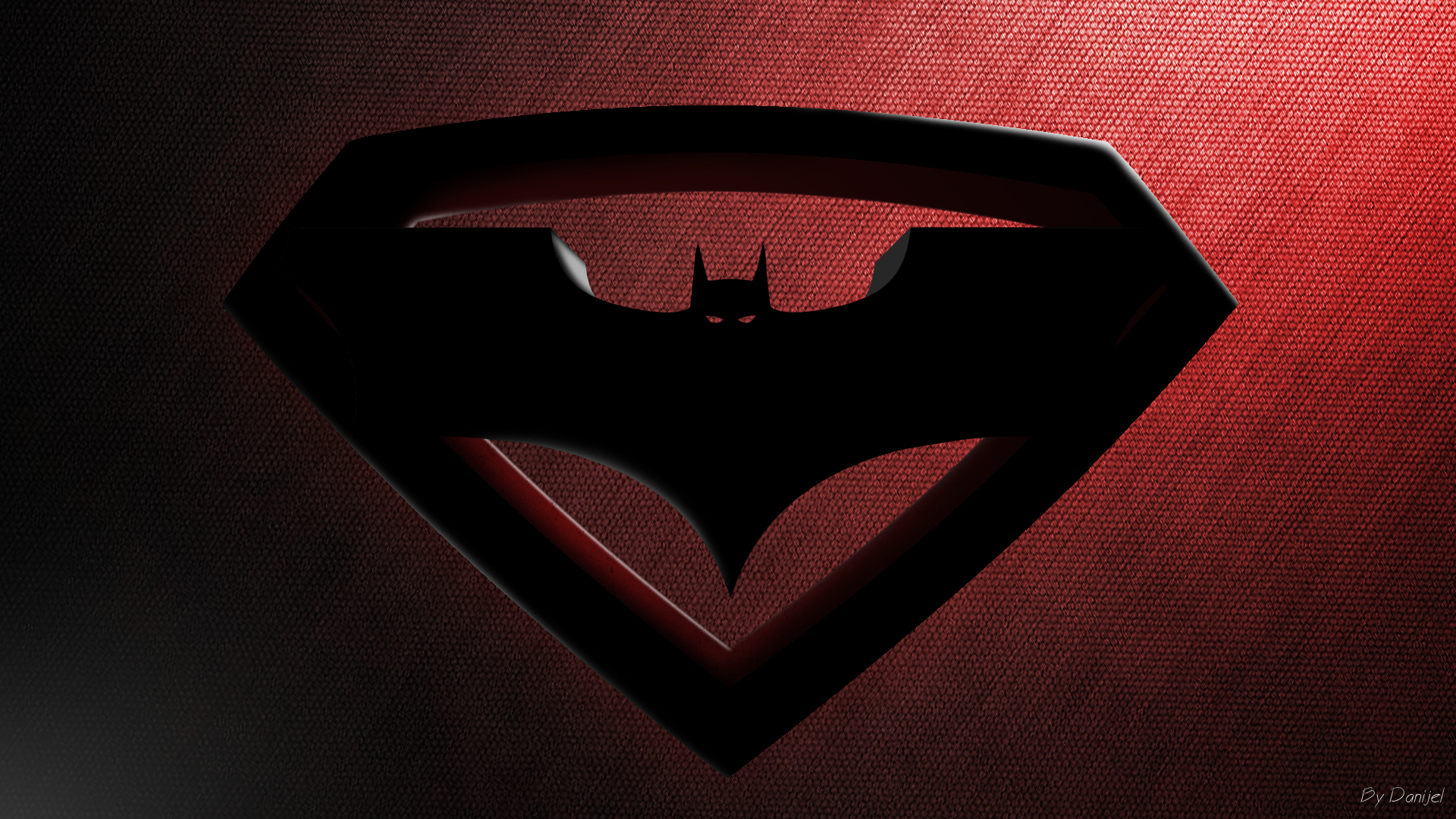Batman logo inside Superman logo HD Wallpaper