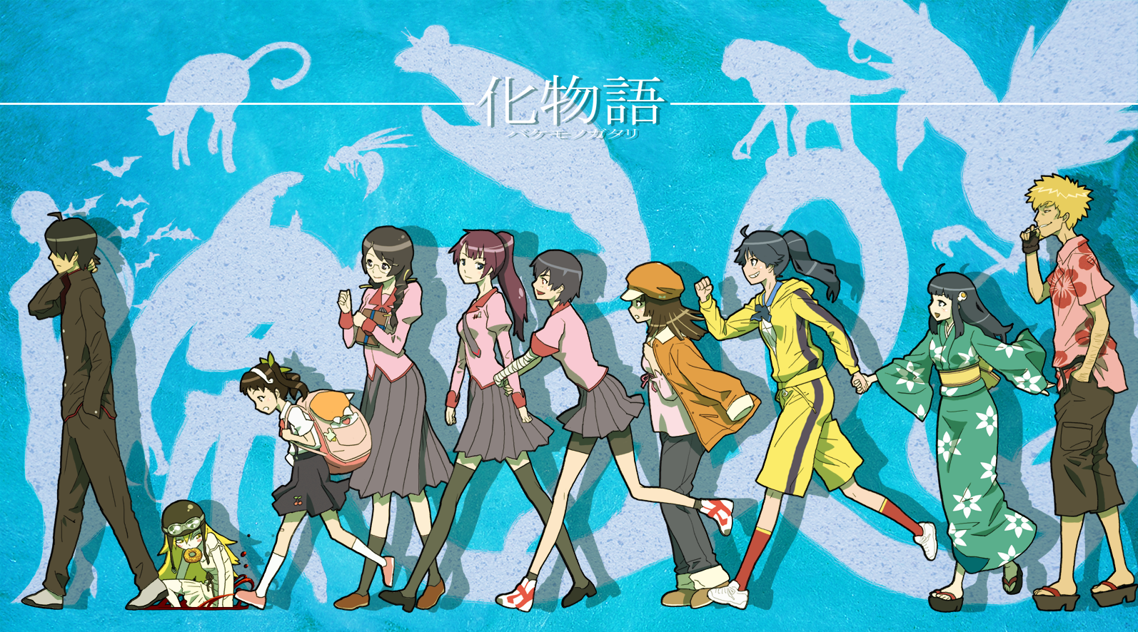 Monogatari Series characters walking HD Wallpaper