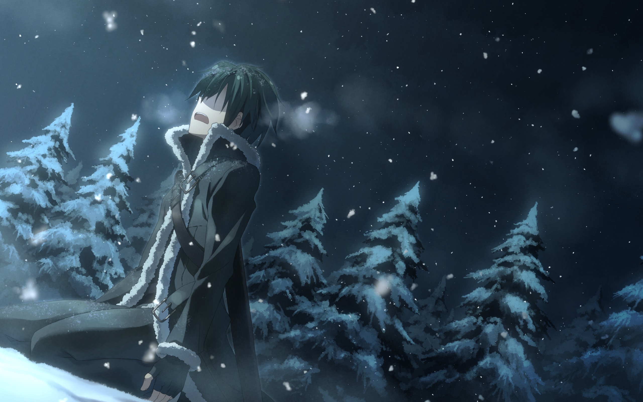 Kirito from Sword Art Online in a snowy forest HD Wallpaper