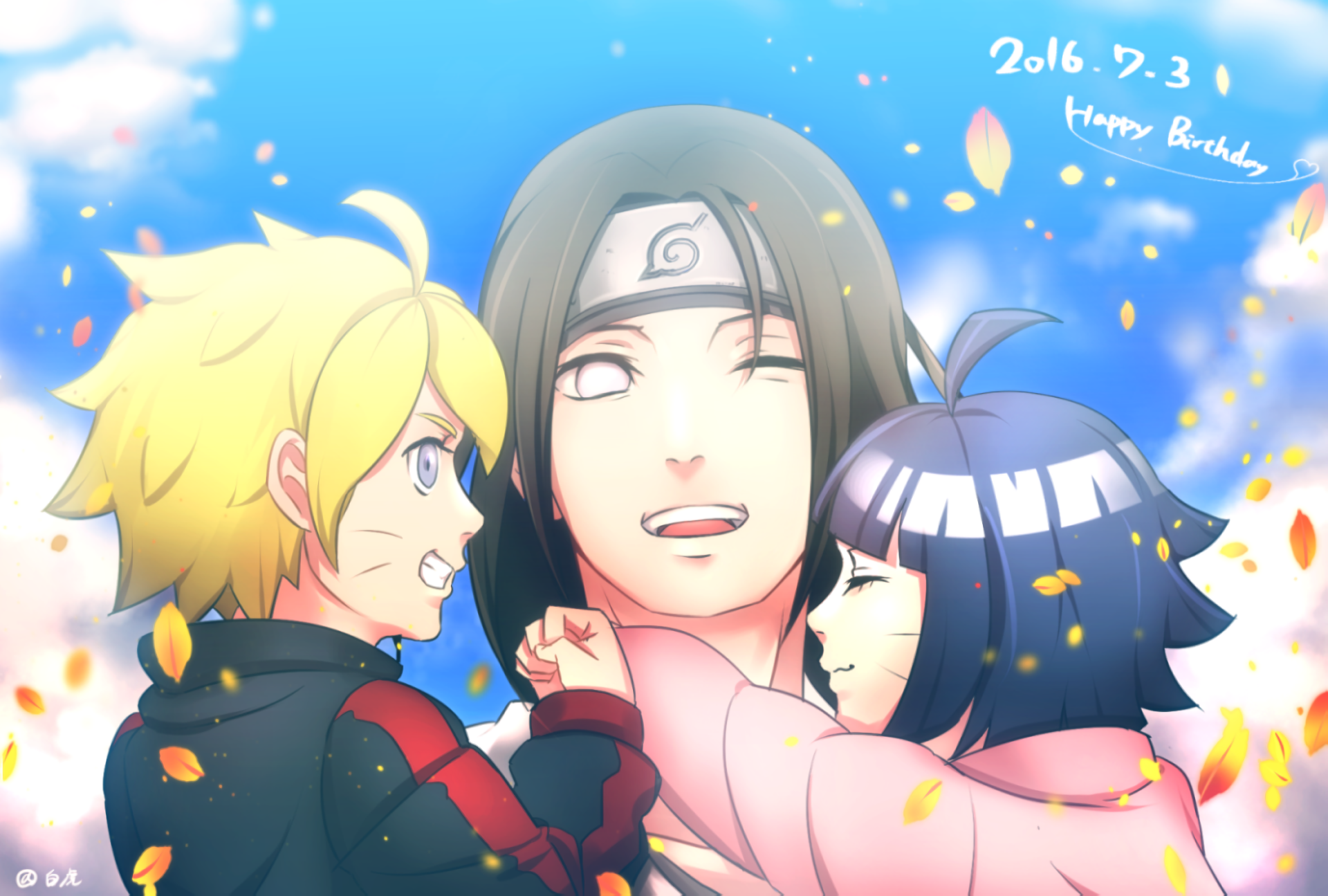 Neji Hyuga, Boruto Uzumaki, and Himawari Uzumaki from Naruto HD Wallpaper