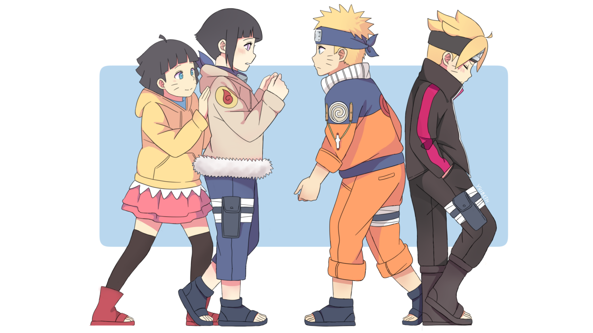 Naruto, Hinata, Boruto, and Himawari HD Wallpaper