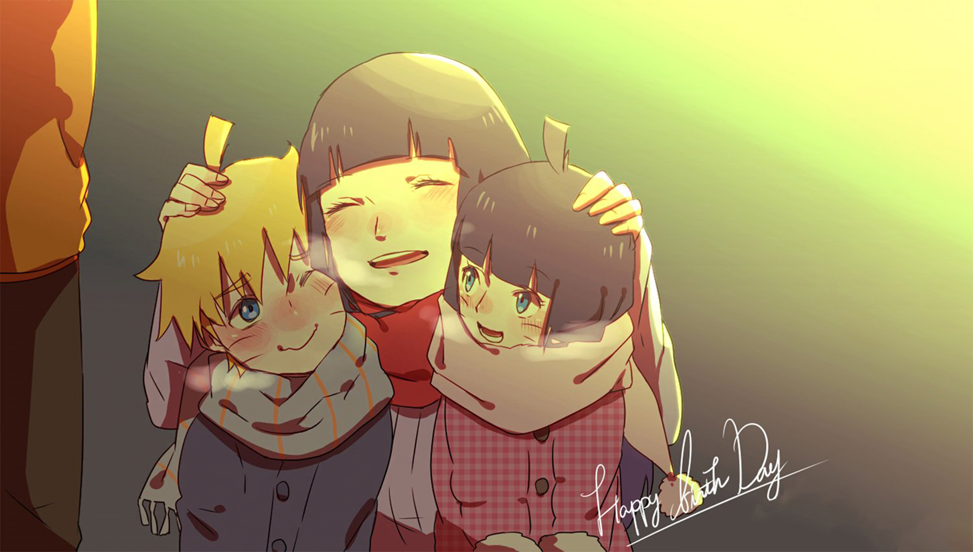 Hinata, Boruto, and Himawari Uzumaki from Naruto HD Wallpaper