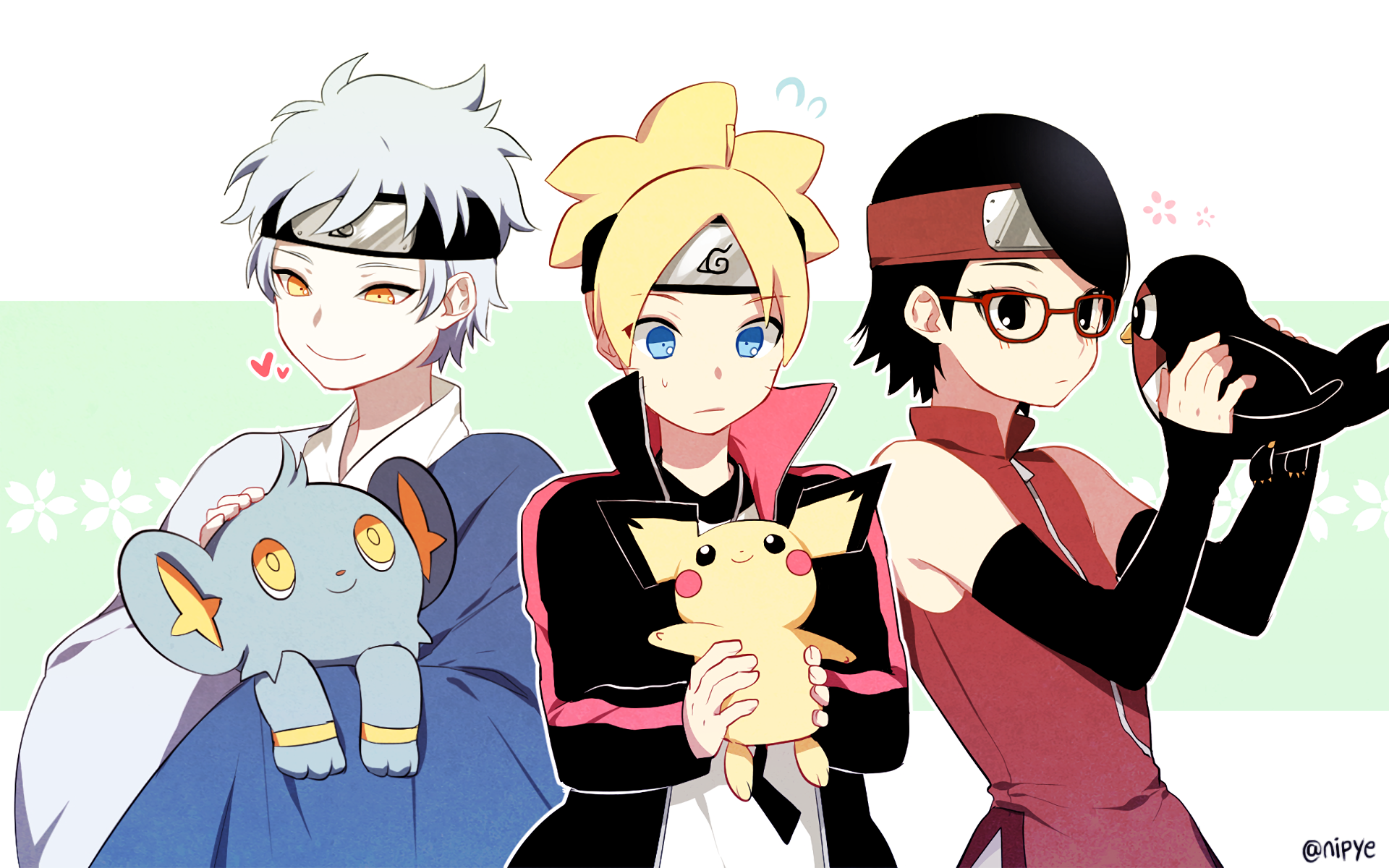 Mitsuki, Boruto, and Sarada with Pokémon HD Wallpaper