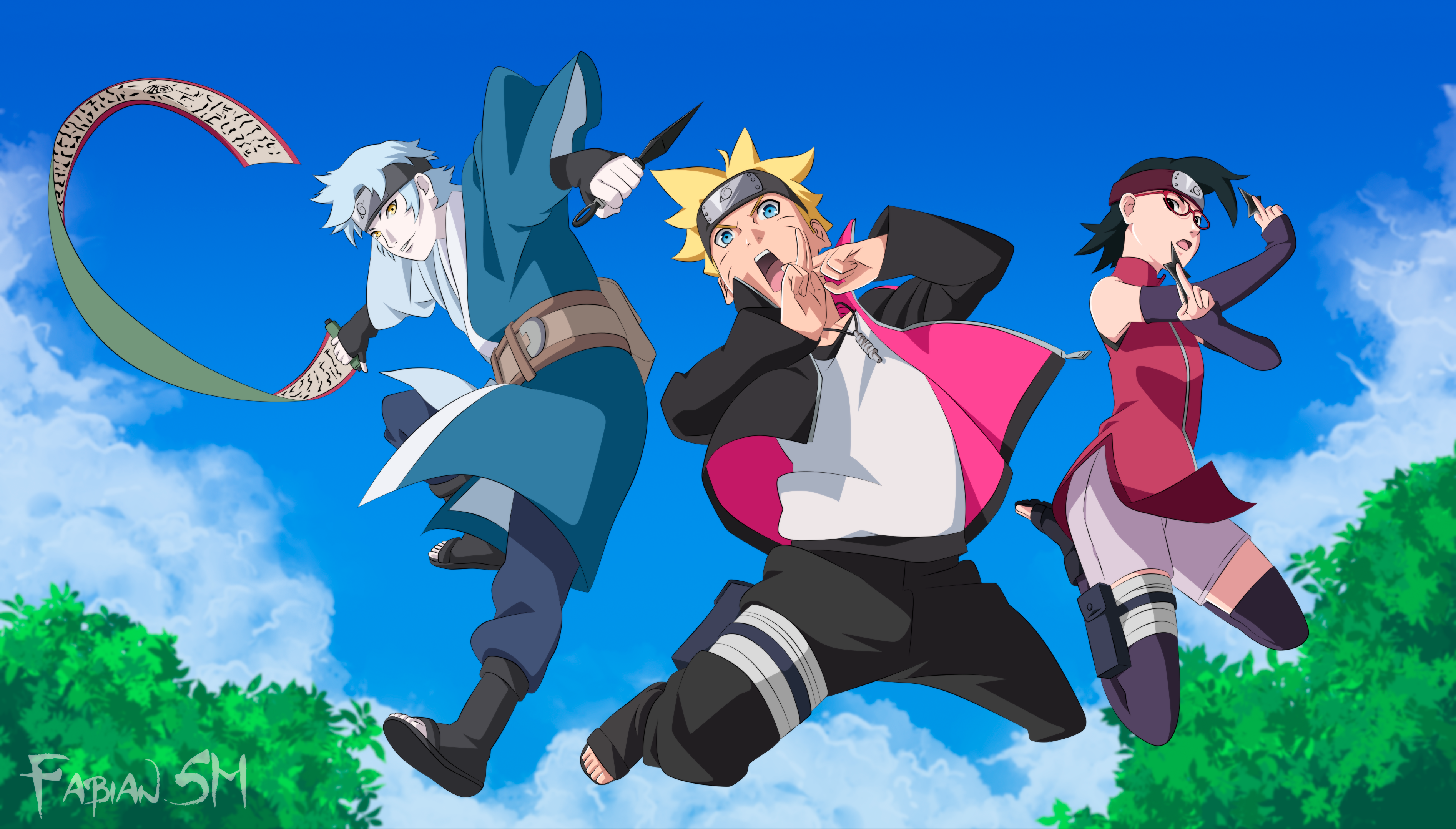 Mitsuki, Boruto, and Sarada from Boruto HD Wallpaper