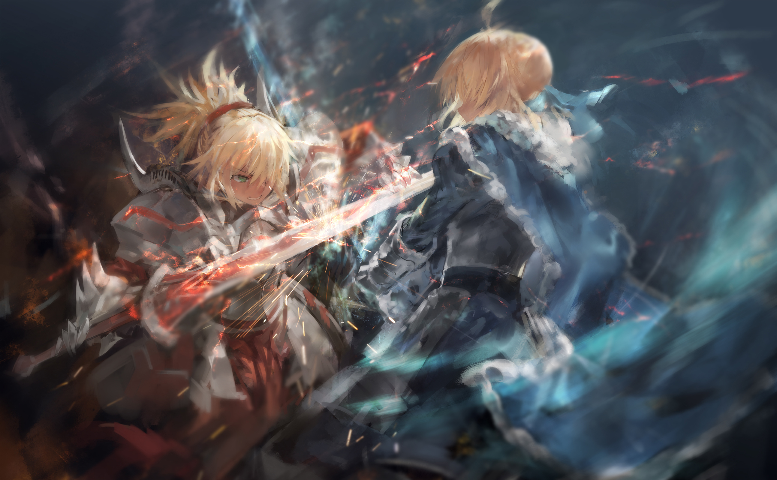Saber from Fate Series clashing swords HD Wallpaper