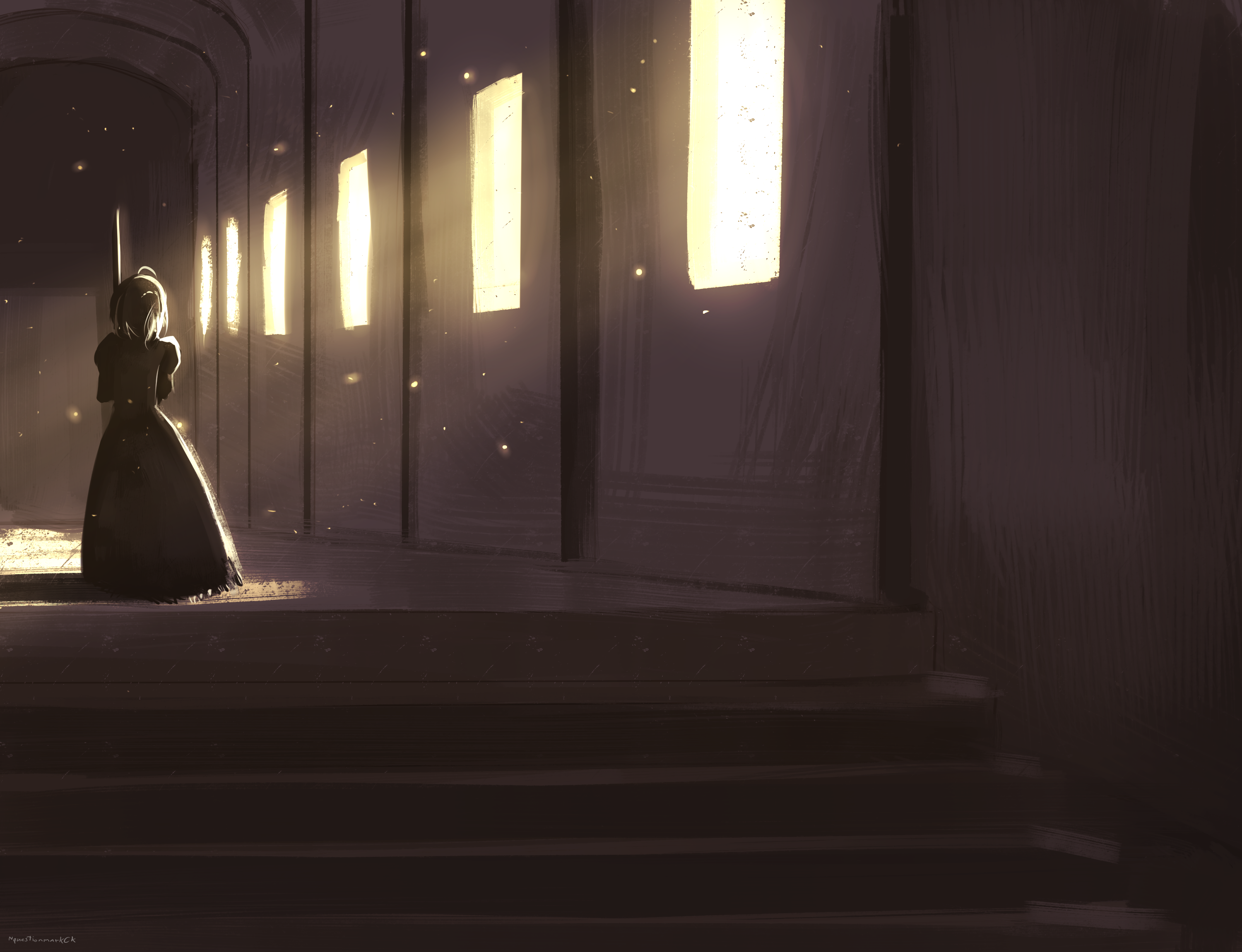Saber from Fate Series in a Hallway HD Wallpaper