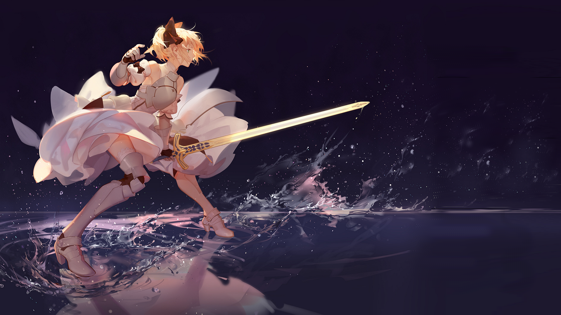 Saber from Fate Series with a sword HD Wallpaper