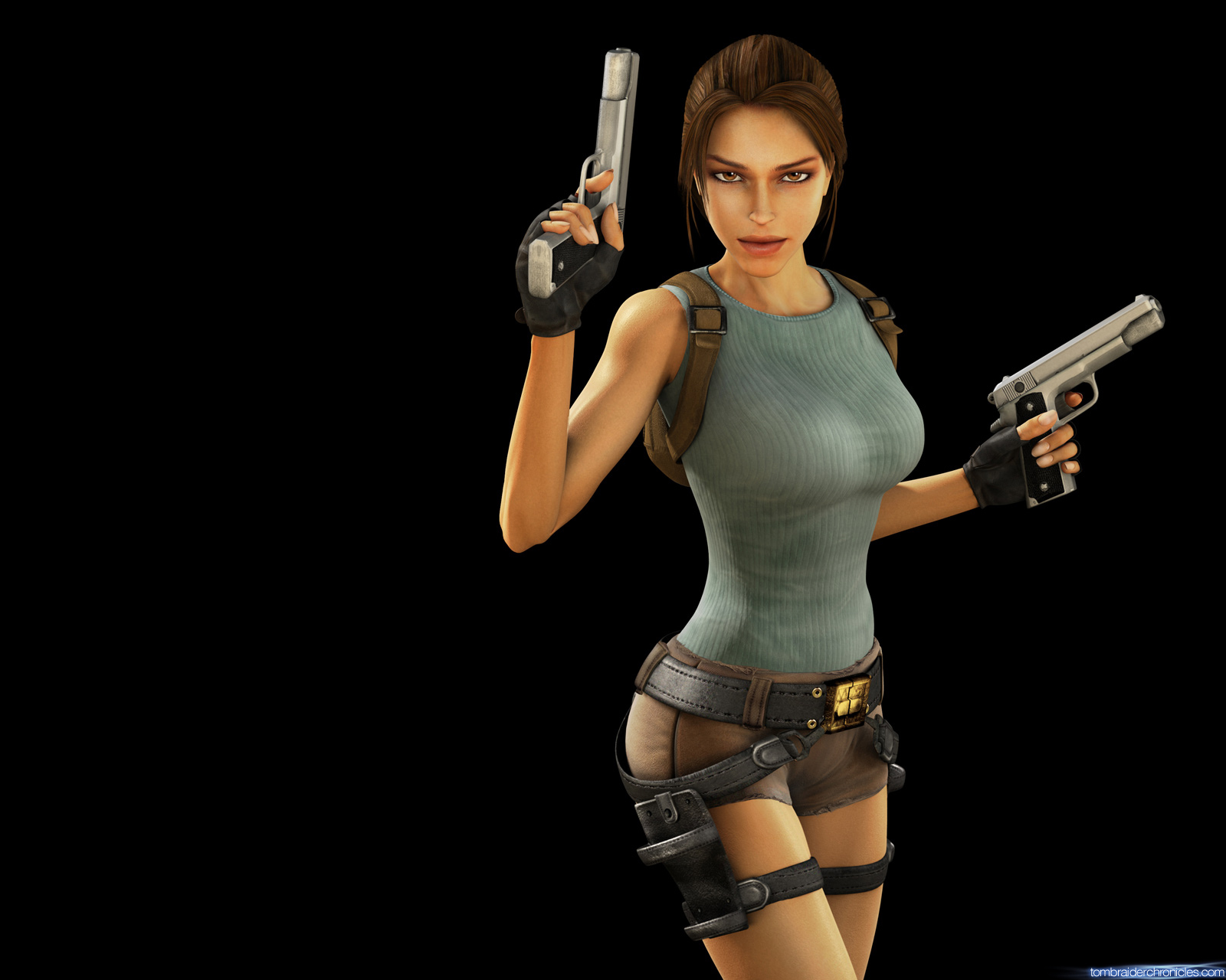 Lara Croft holding two pistols HD Wallpaper