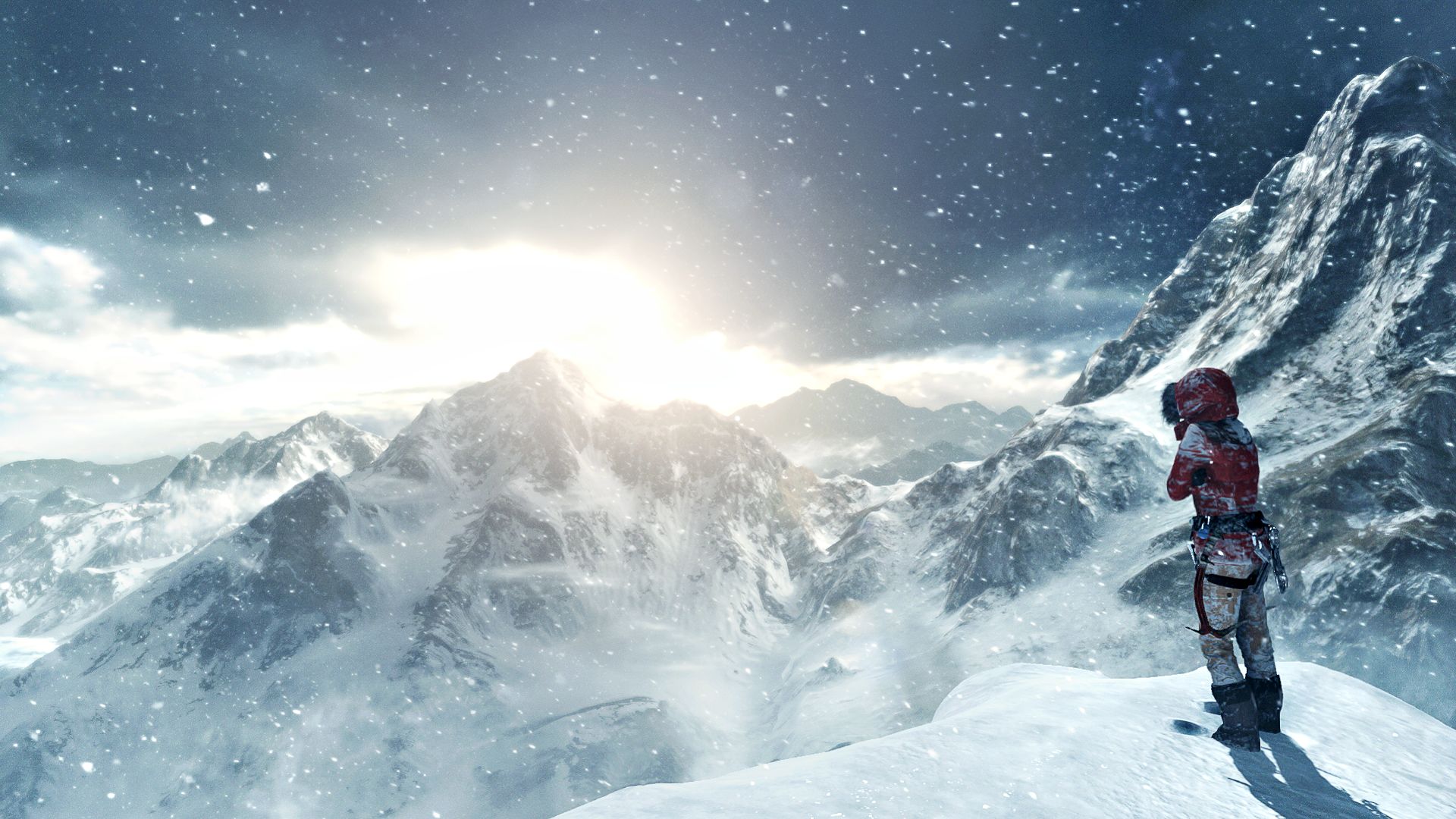 Lara Croft in snowy mountains HD Wallpaper