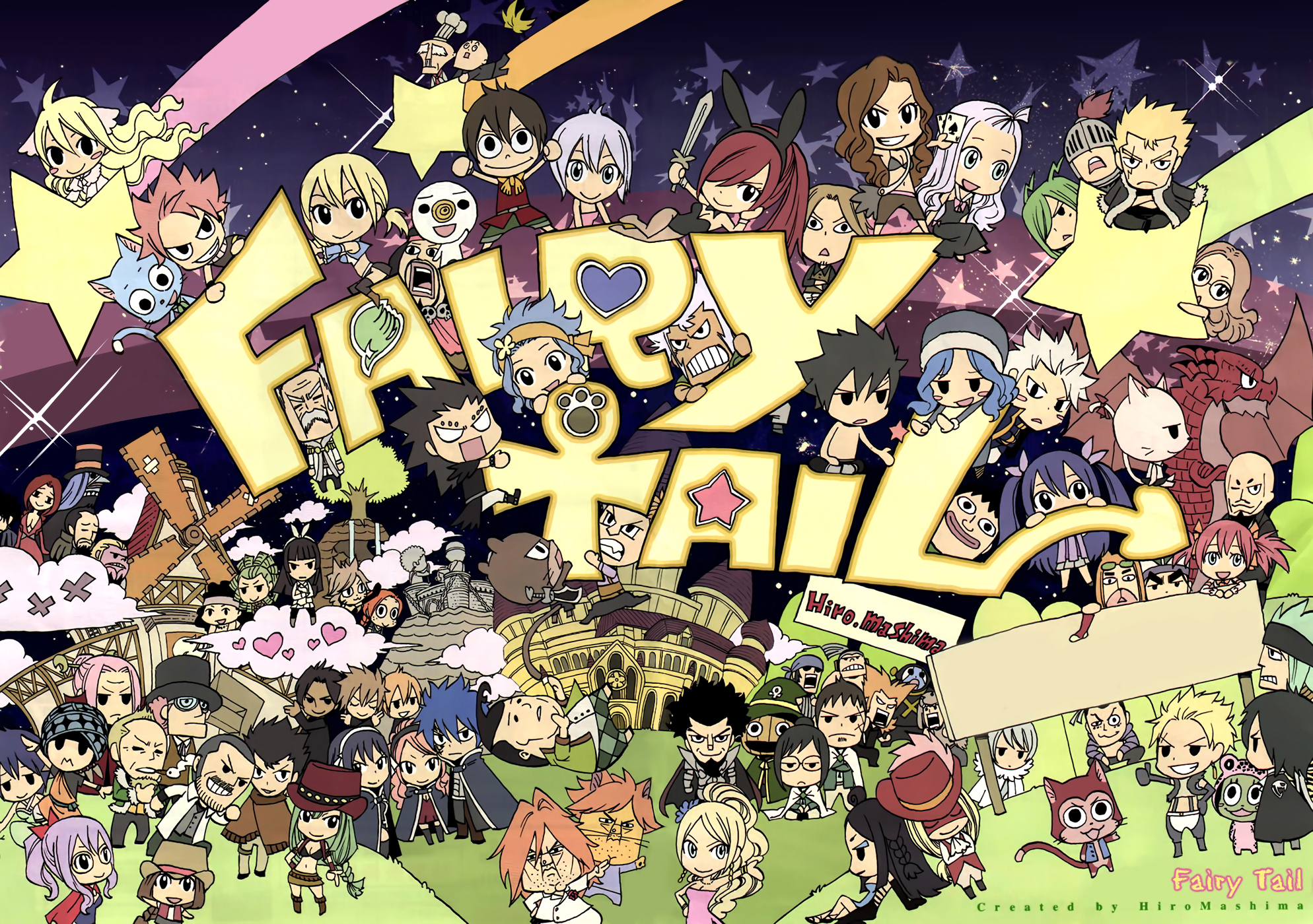 Fairy Tail characters in chibi style HD Wallpaper