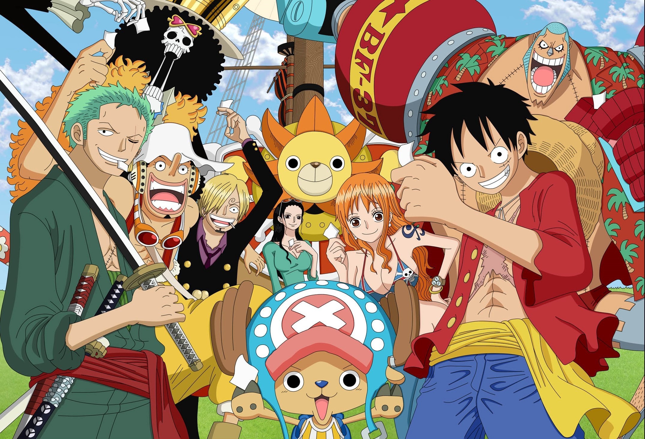One Piece characters on the Thousand Sunny ship HD Wallpaper
