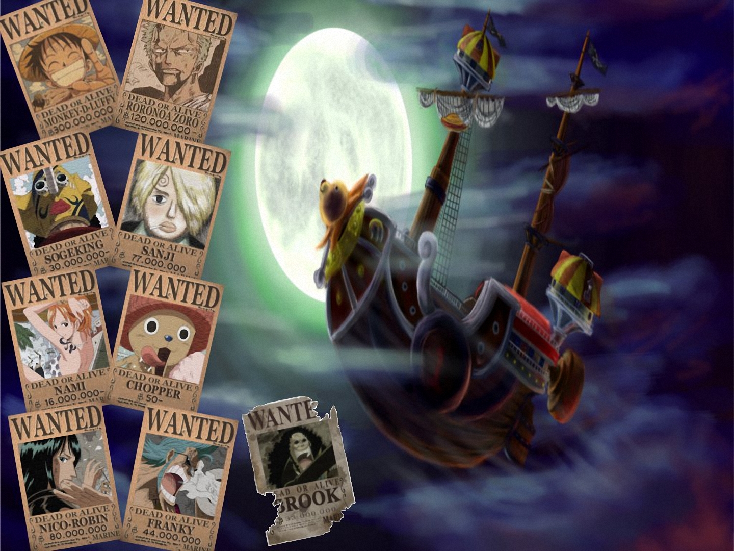 One Piece Wanted Posters and Thousand Sunny Ship HD Wallpaper