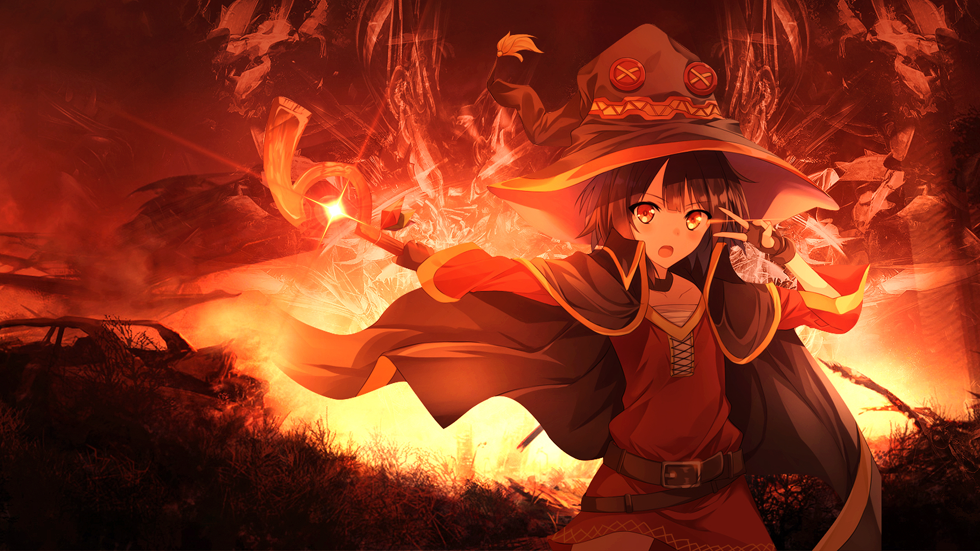 Megumin Casting Fire Spell HD Wallpaper