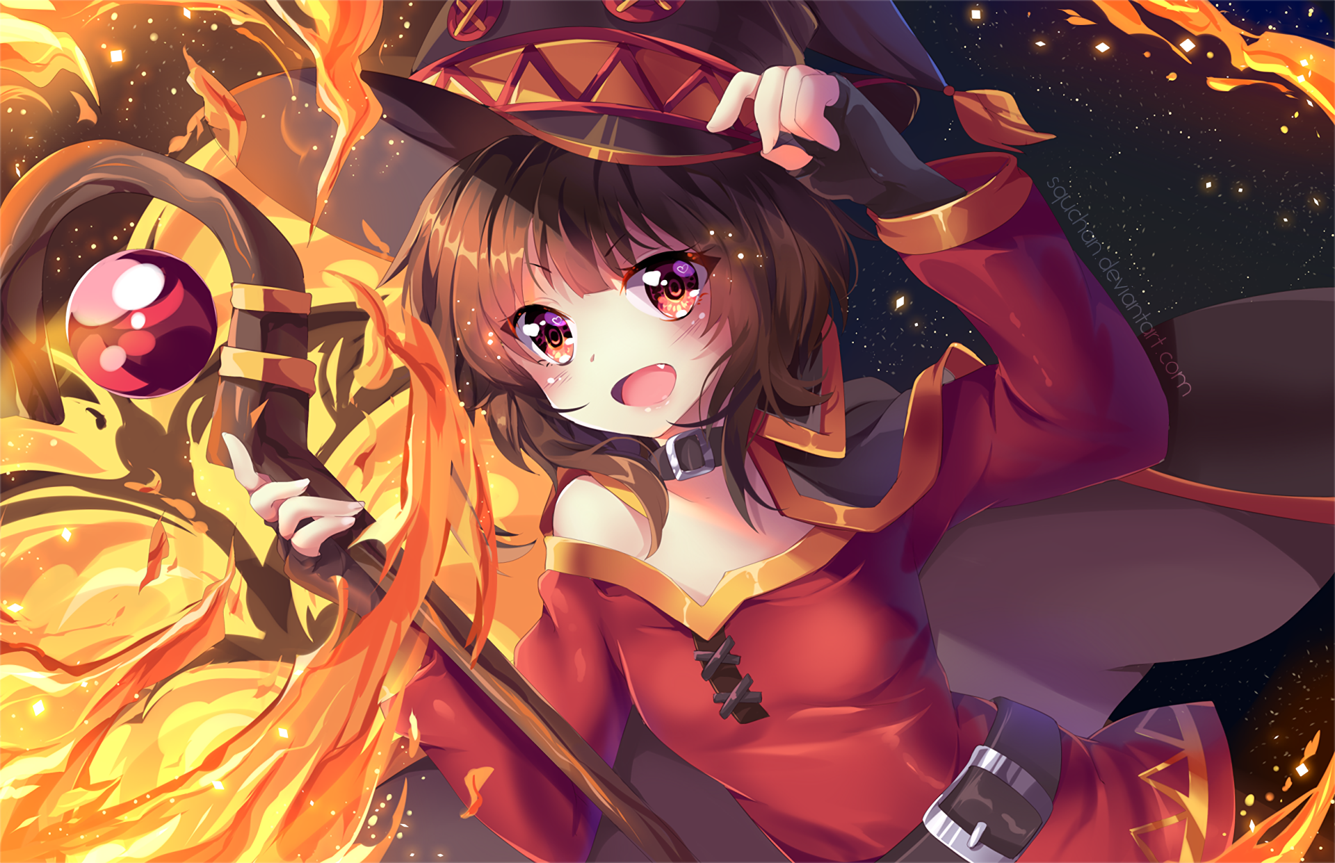 Megumin from KonoSuba casting a spell HD Wallpaper