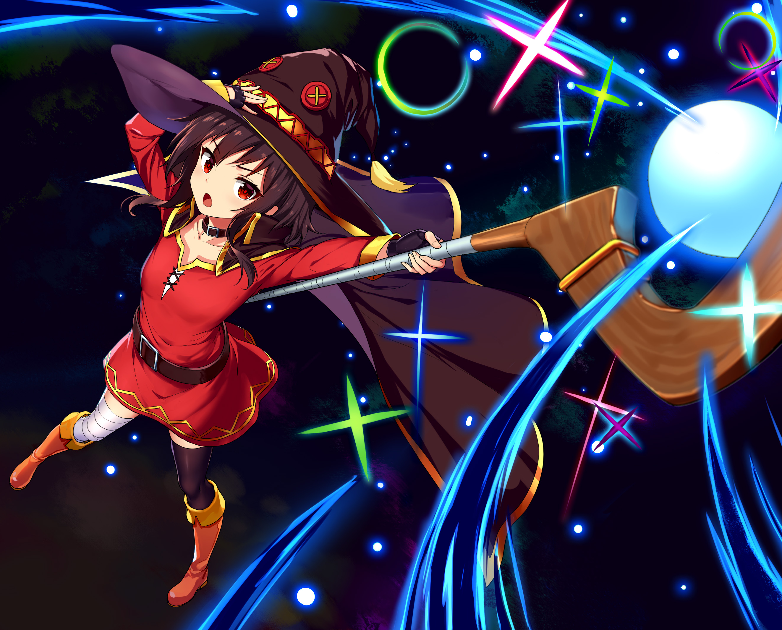 Megumin from KonoSuba casting a spell HD Wallpaper