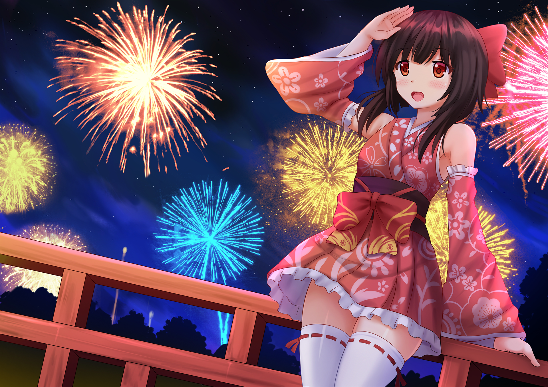 Megumin from KonoSuba watching fireworks HD Wallpaper