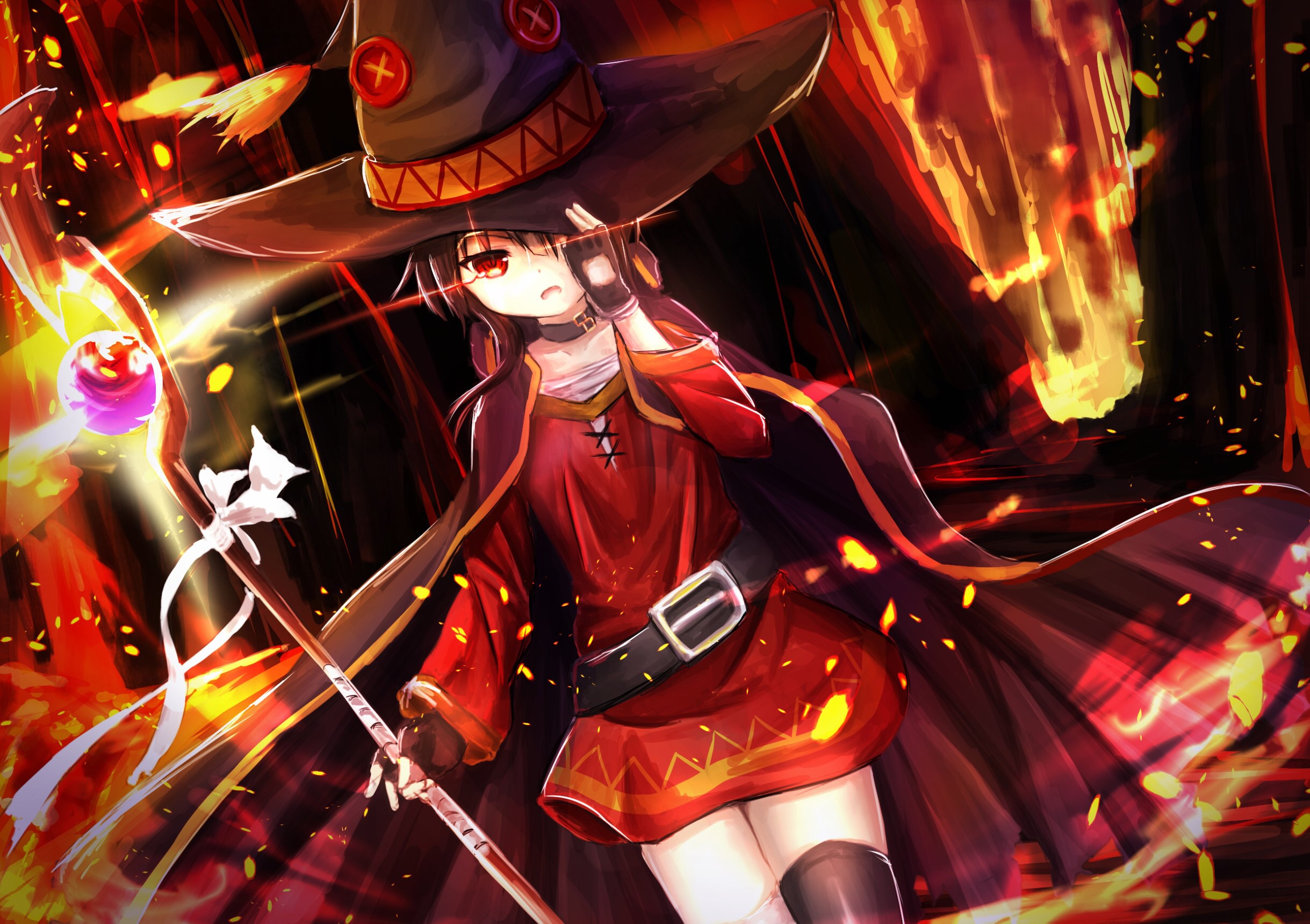 Megumin from KonoSuba casting a spell HD Wallpaper