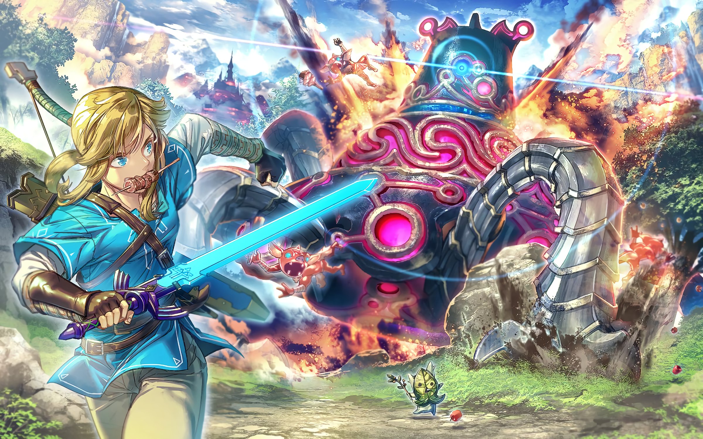 Link from The Legend of Zelda fighting a Guardian HD Wallpaper