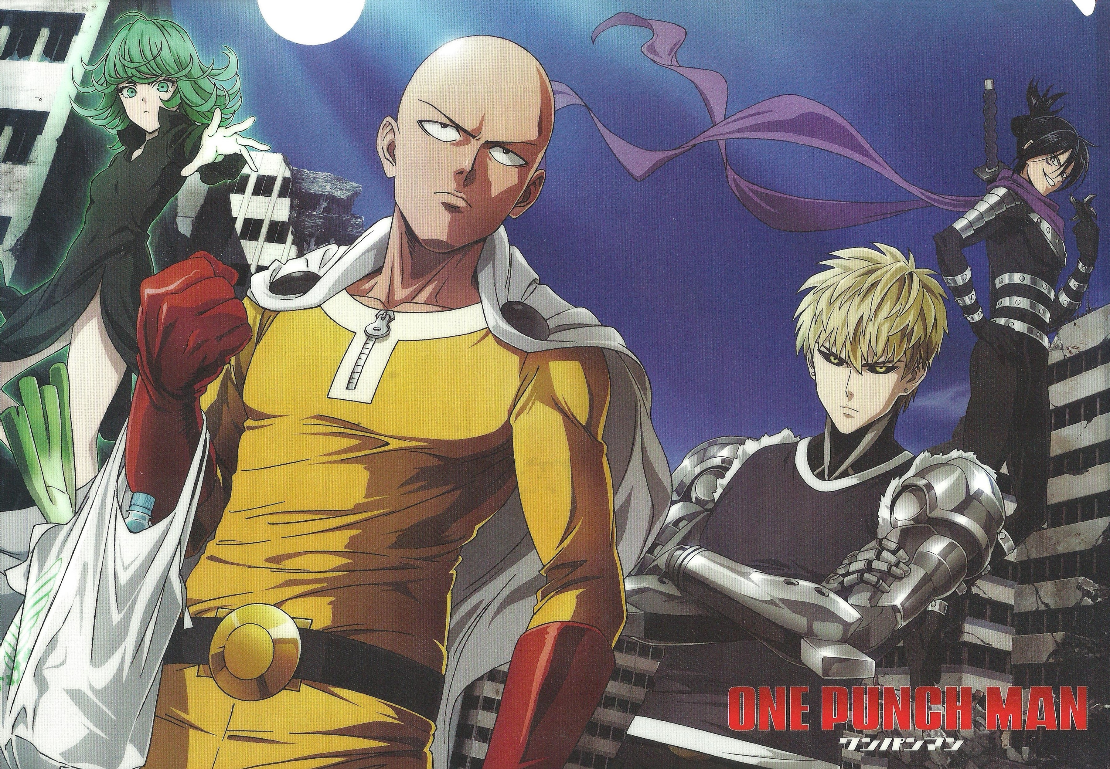 Saitama, Tatsumaki, Genos, and Speed-o'-Sound Sonic from One-Punch Man HD Wallpaper