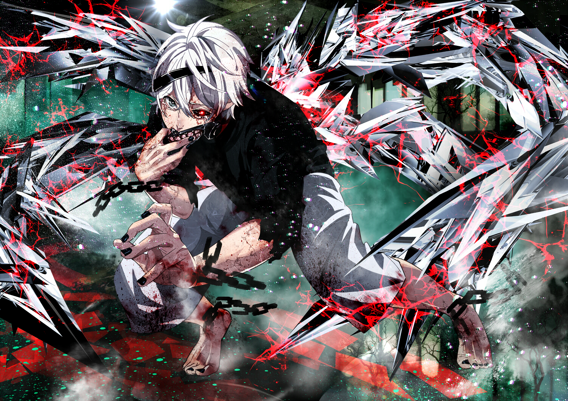 Ken Kaneki with Chains and Kagune Wings HD Wallpaper