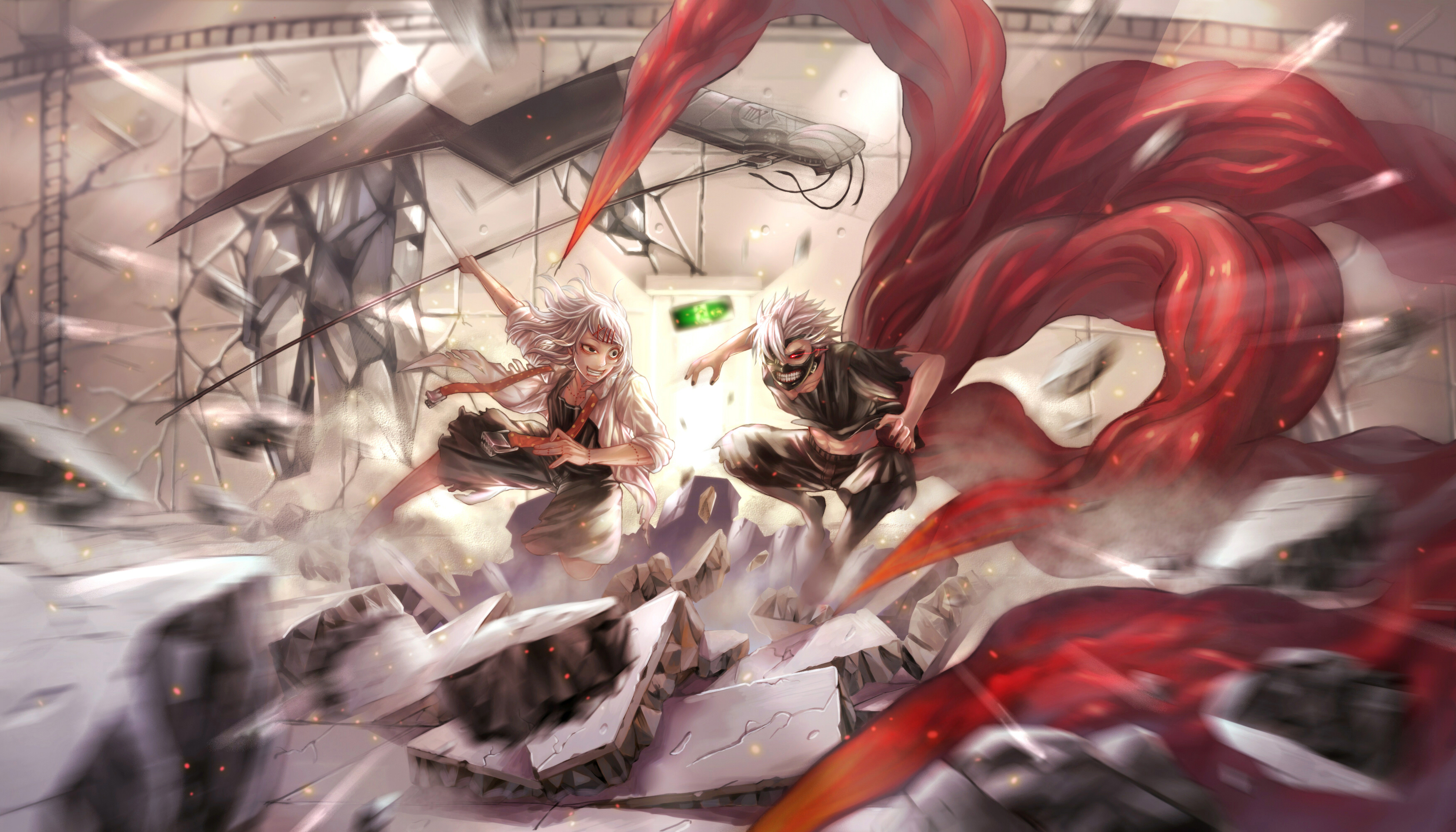 Ken Kaneki fighting Juuzou Suzuya in Tokyo Ghoul HD Wallpaper