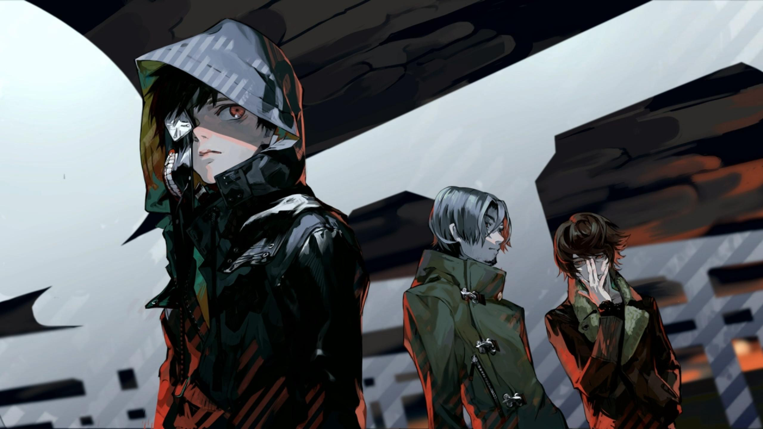 Ken Kaneki and friends in a dystopian city HD Wallpaper
