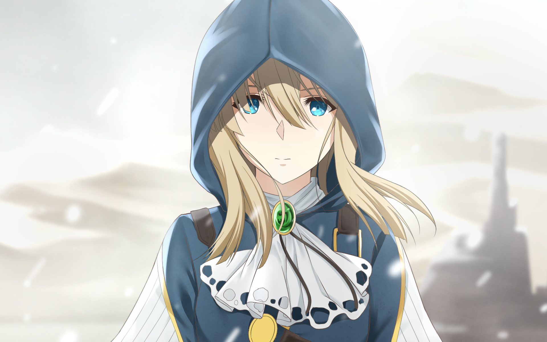 Violet Evergarden in a blue hooded cloak HD Wallpaper