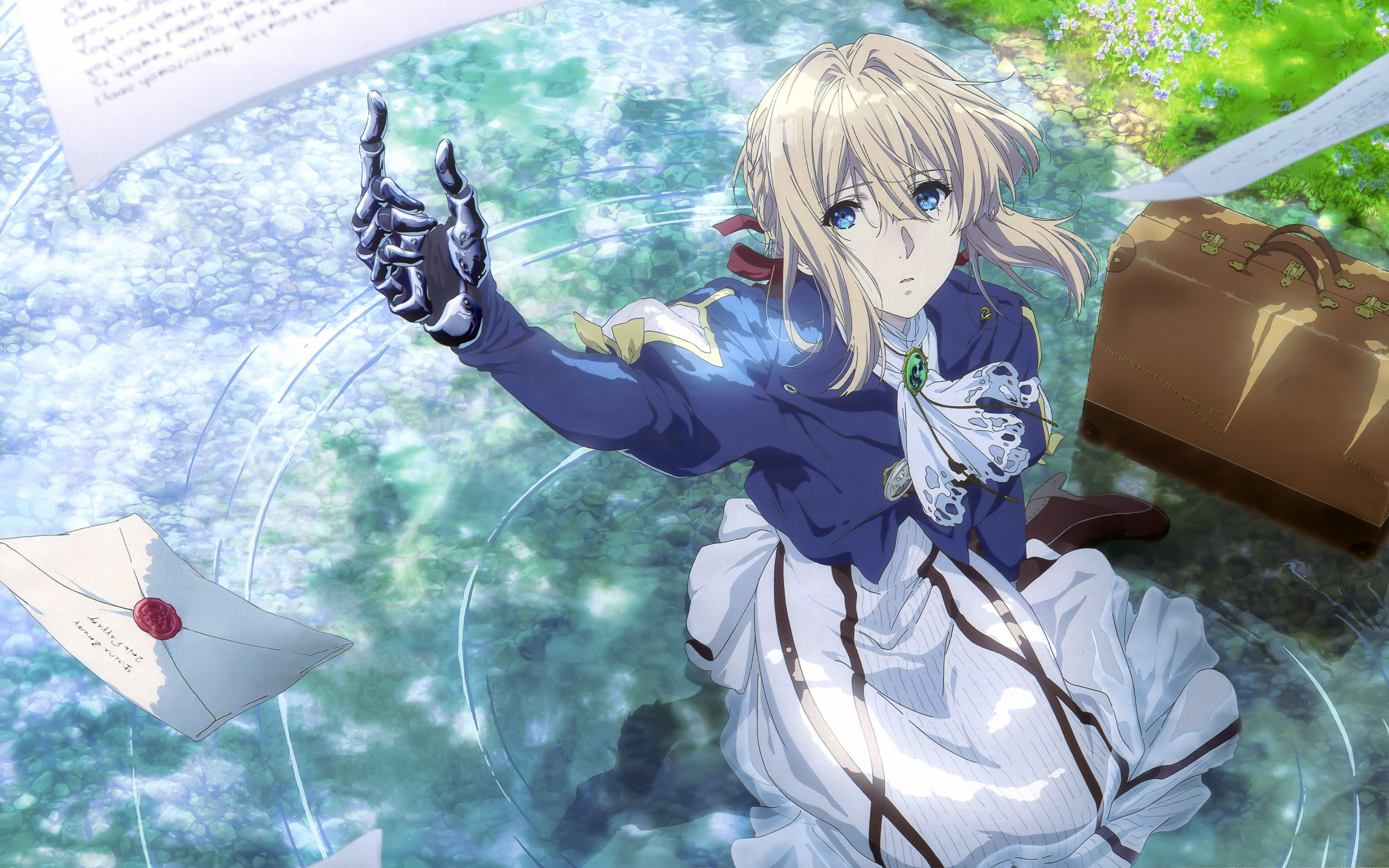 Violet Evergarden with letters and suitcase HD Wallpaper
