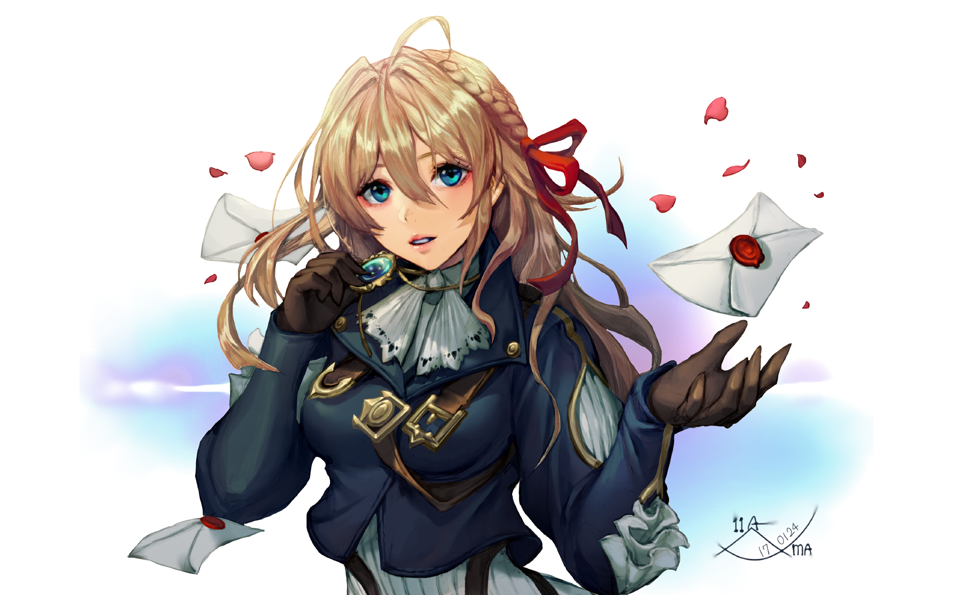 Violet Evergarden with letters and rose petals HD Wallpaper