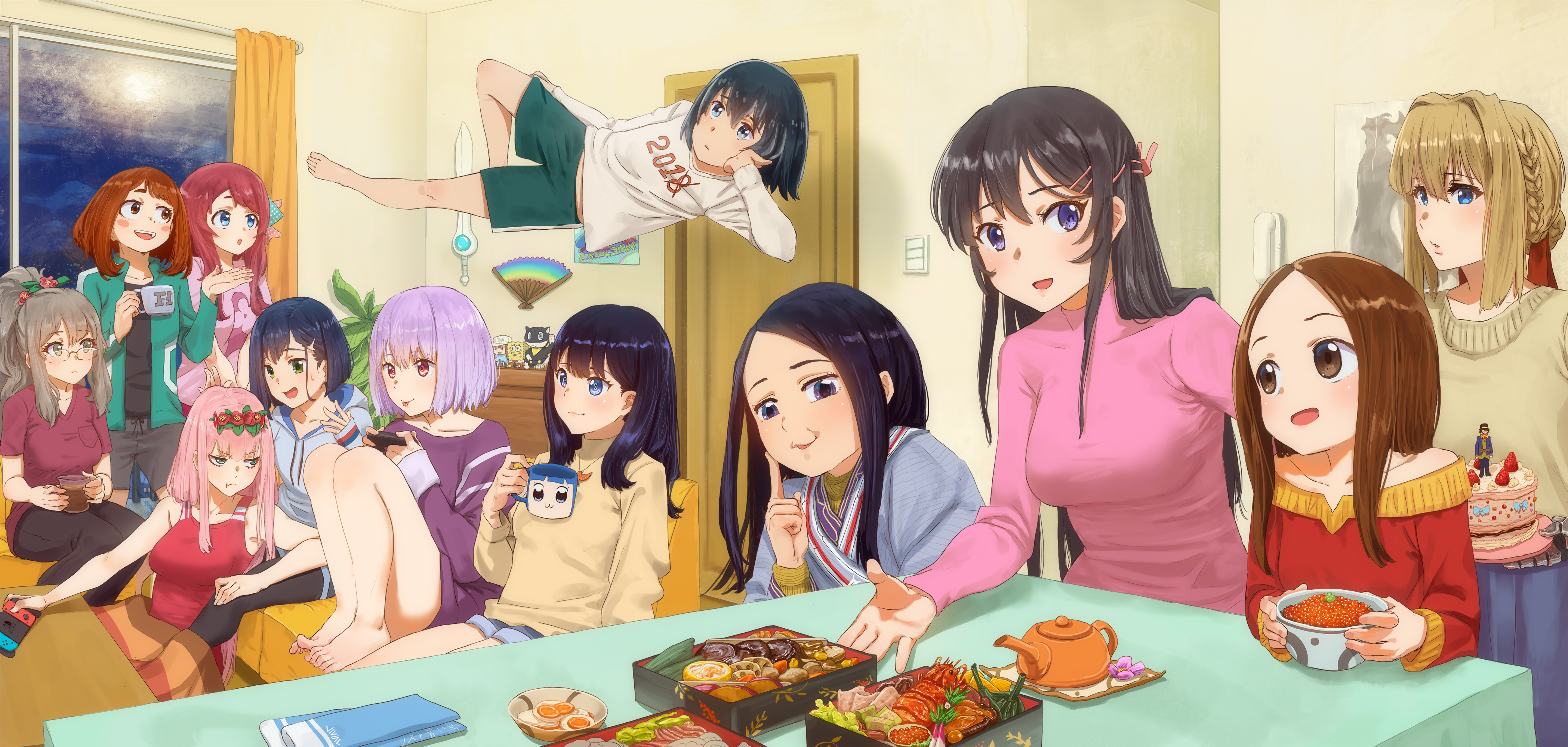 Group of anime girls having a party HD Wallpaper