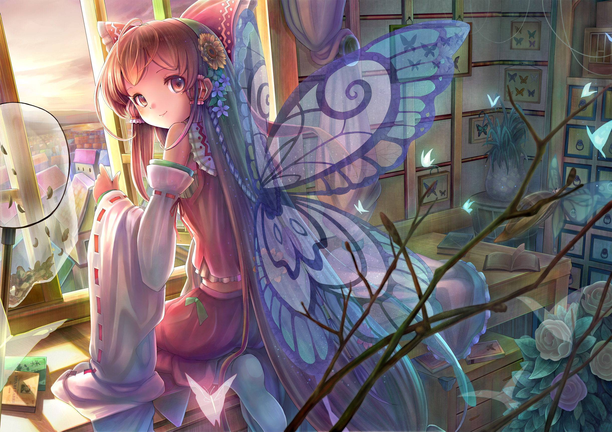 Reimu Hakurei with Butterfly Wings HD Wallpaper