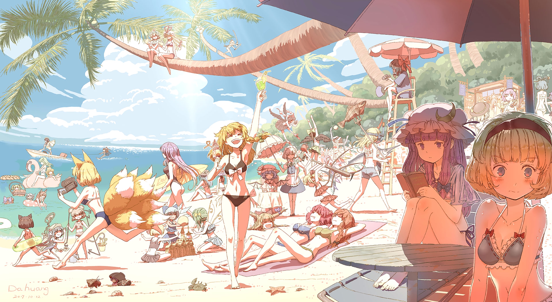 Touhou Project characters at the beach HD Wallpaper
