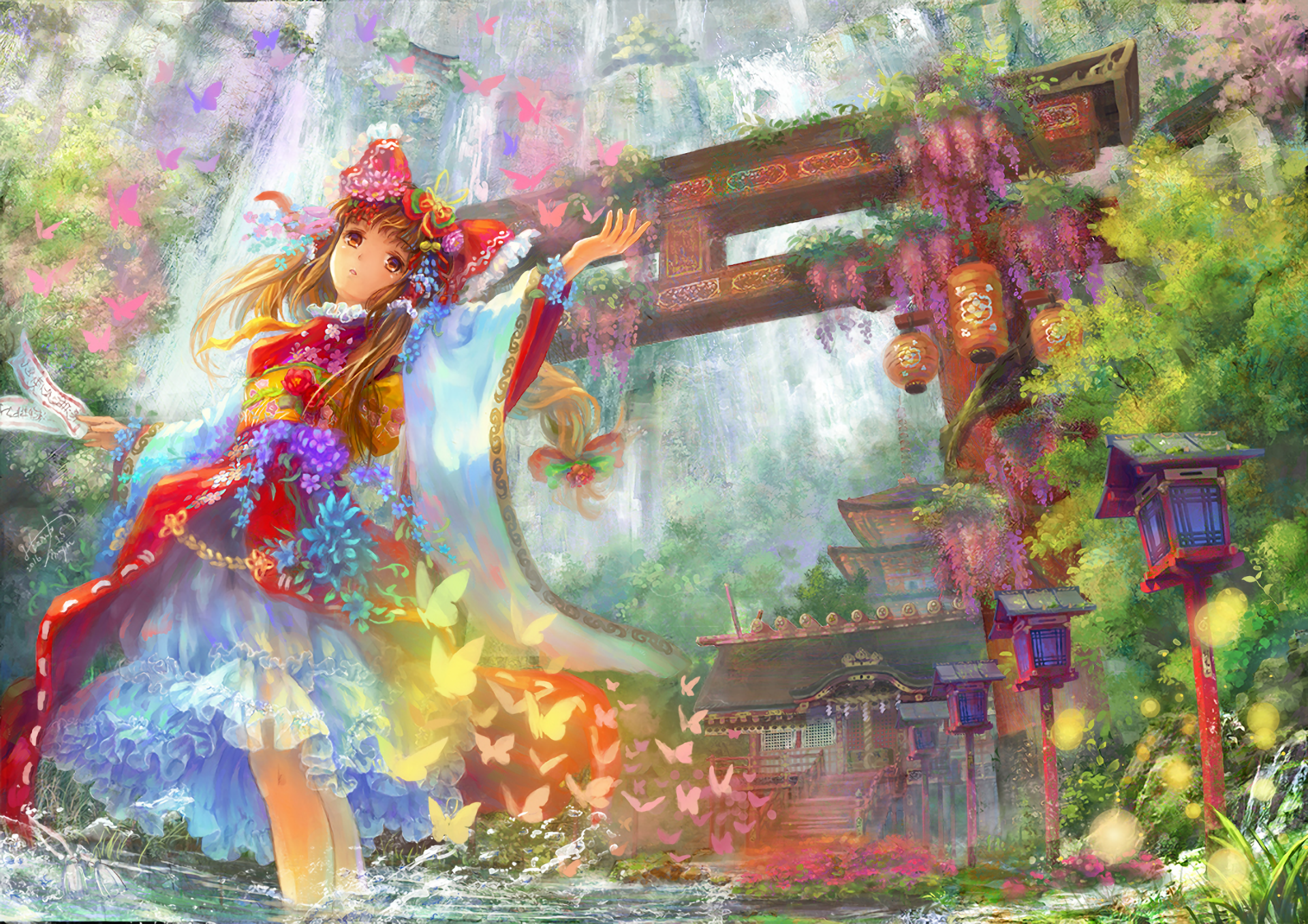 Reimu Hakurei at a Japanese Shrine HD Wallpaper