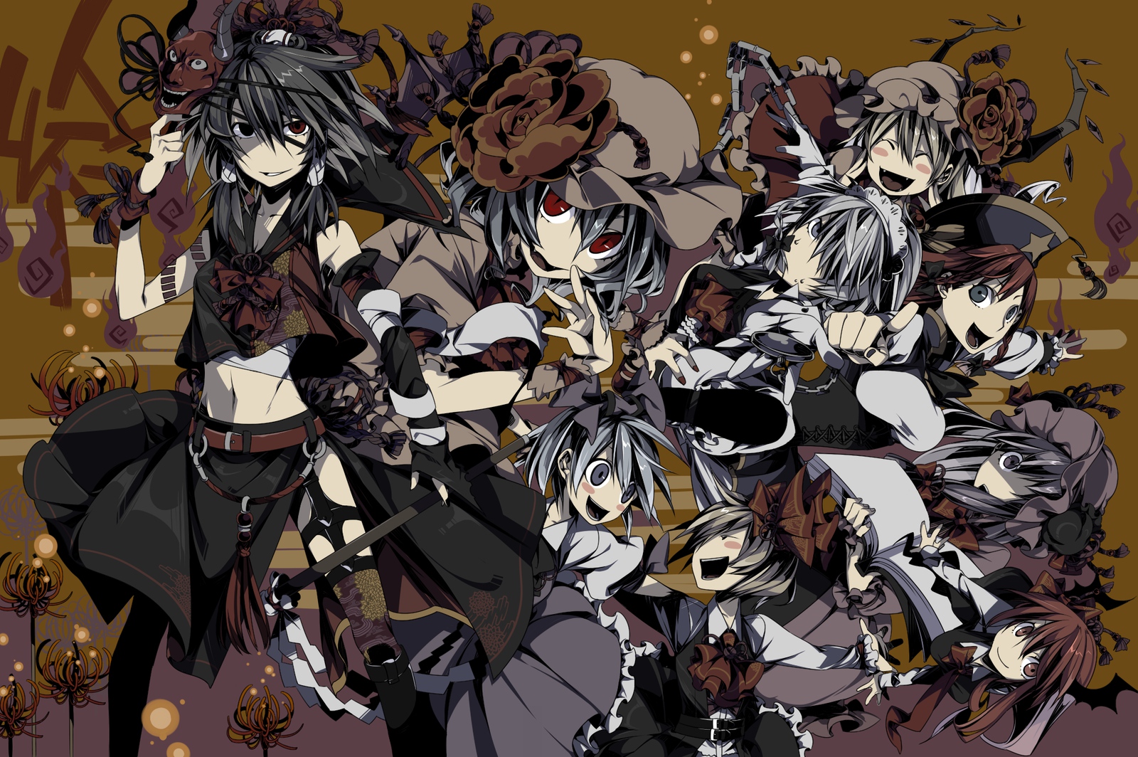 Touhou Project characters in dark fantasy art style HD Wallpaper