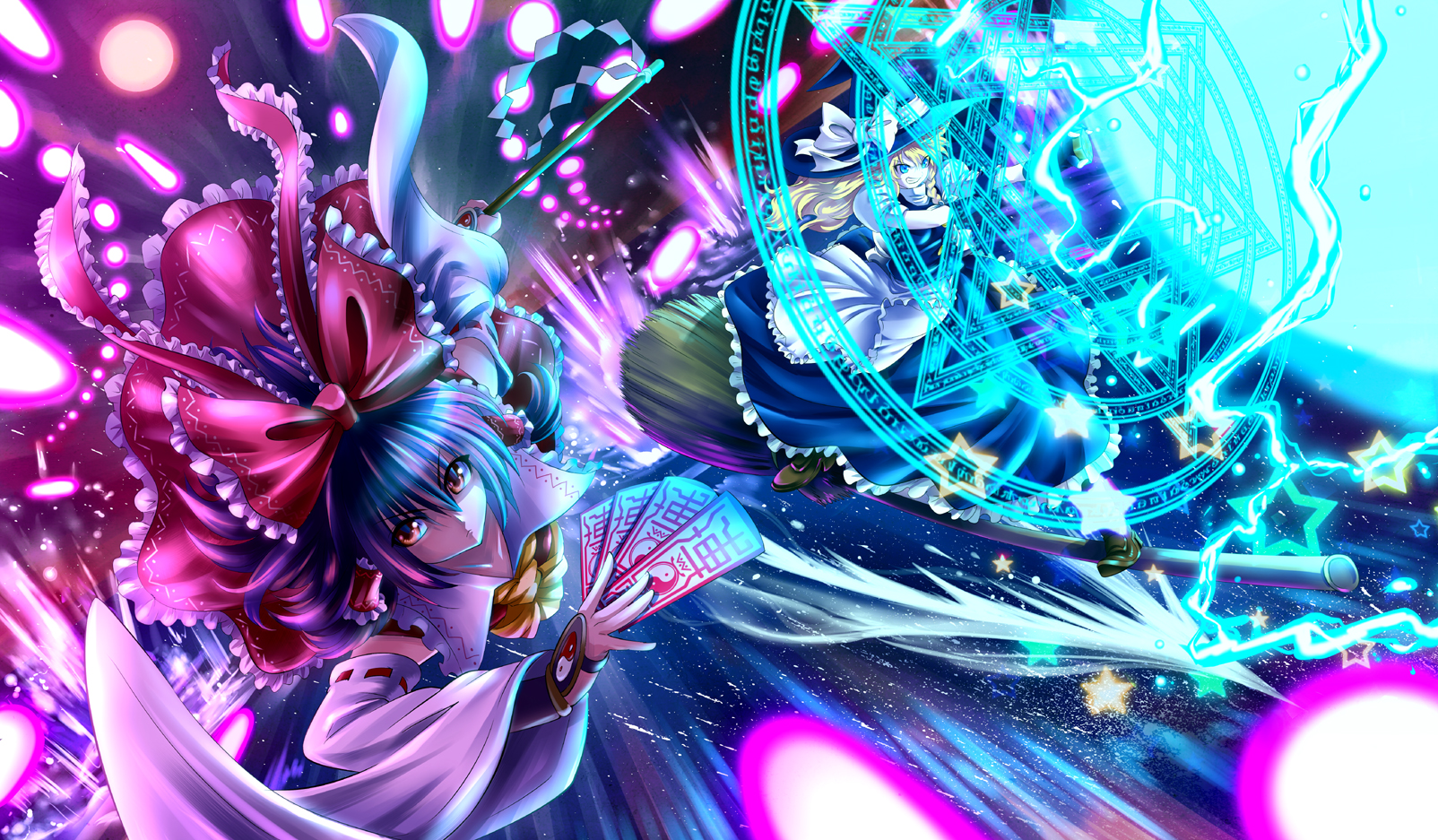 Reimu Hakurei and Marisa Kirisame fighting HD Wallpaper