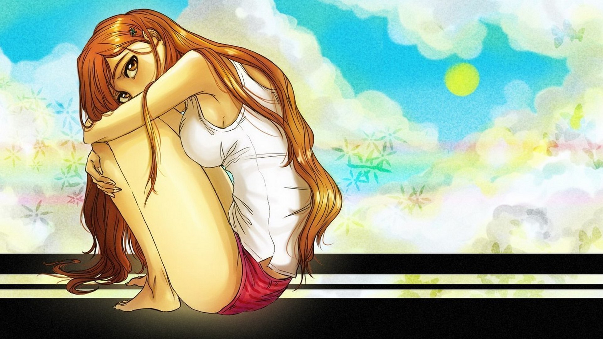 Orihime Inoue sitting in a field HD Wallpaper