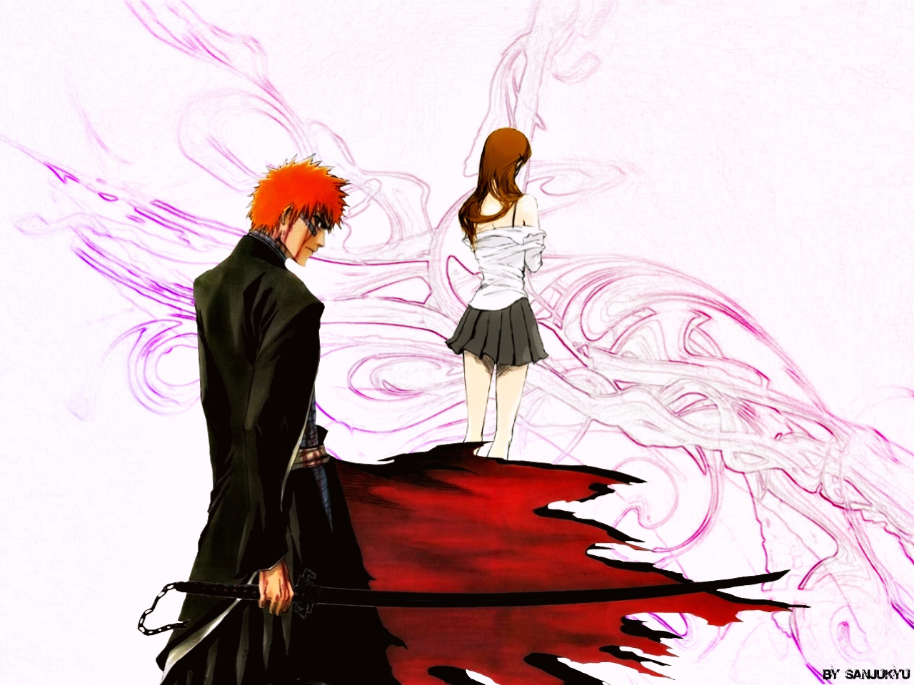 Ichigo and Orihime from Bleach HD Wallpaper