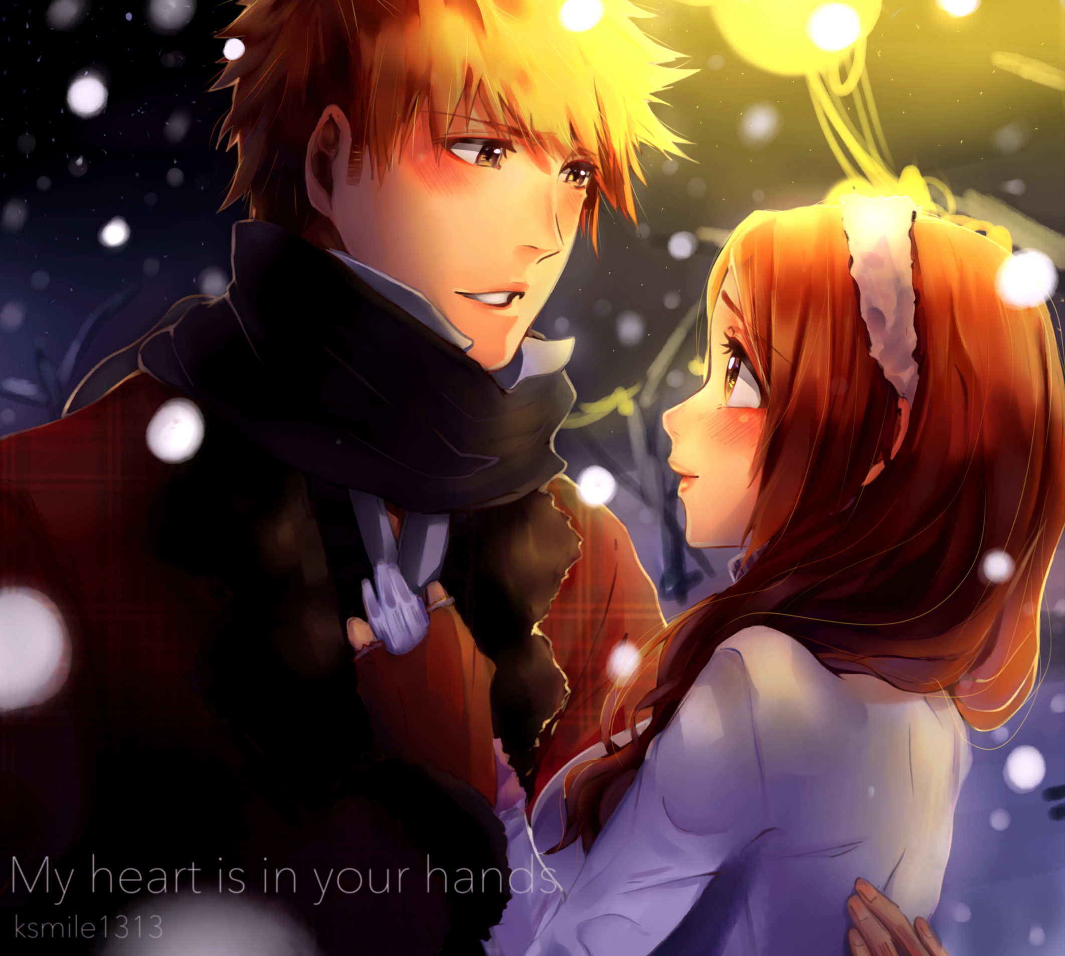 Ichigo and Orihime from Bleach in winter HD Wallpaper