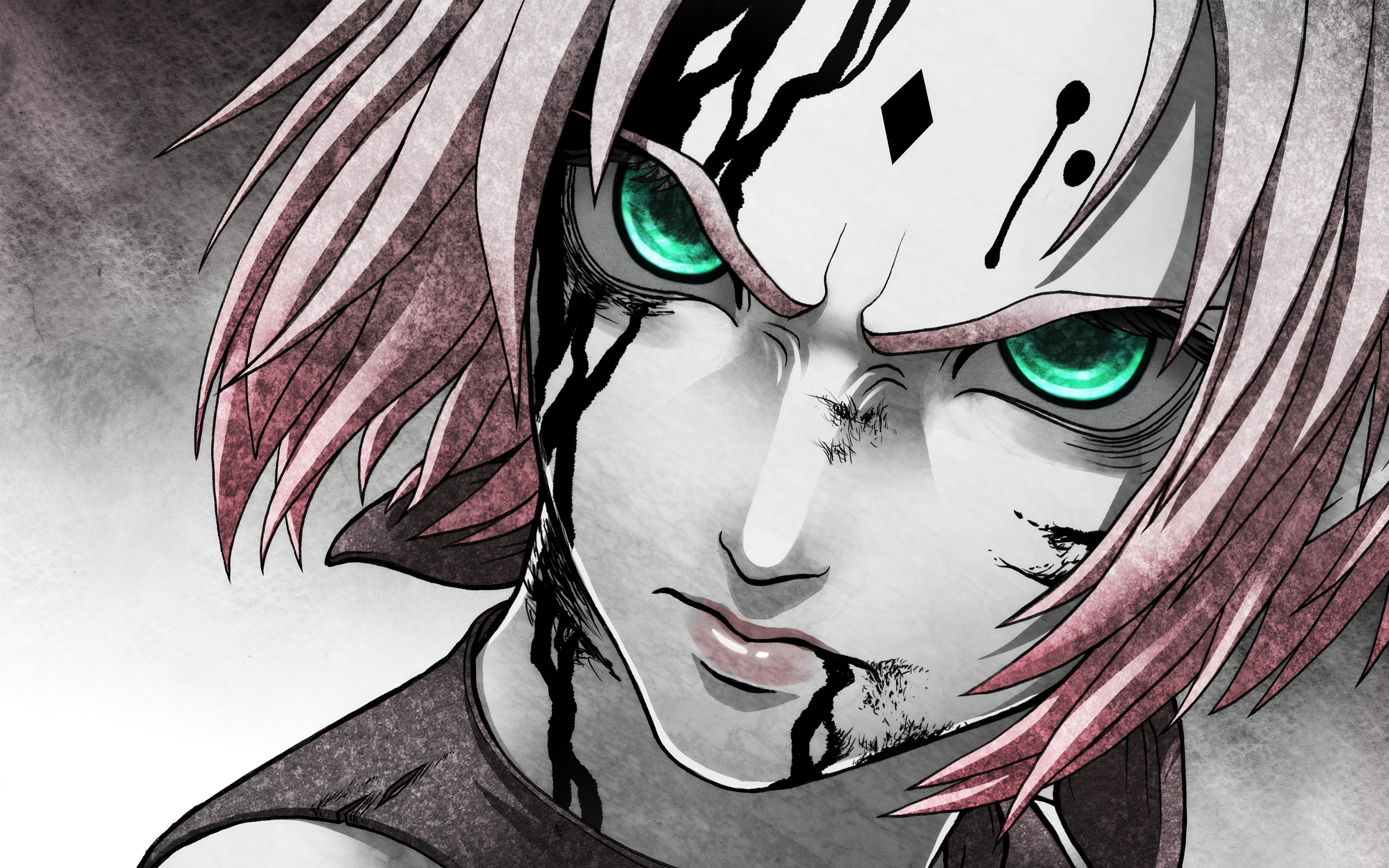 Intense Close-Up of Sakura Haruno with Vivid Green Eyes HD Wallpaper