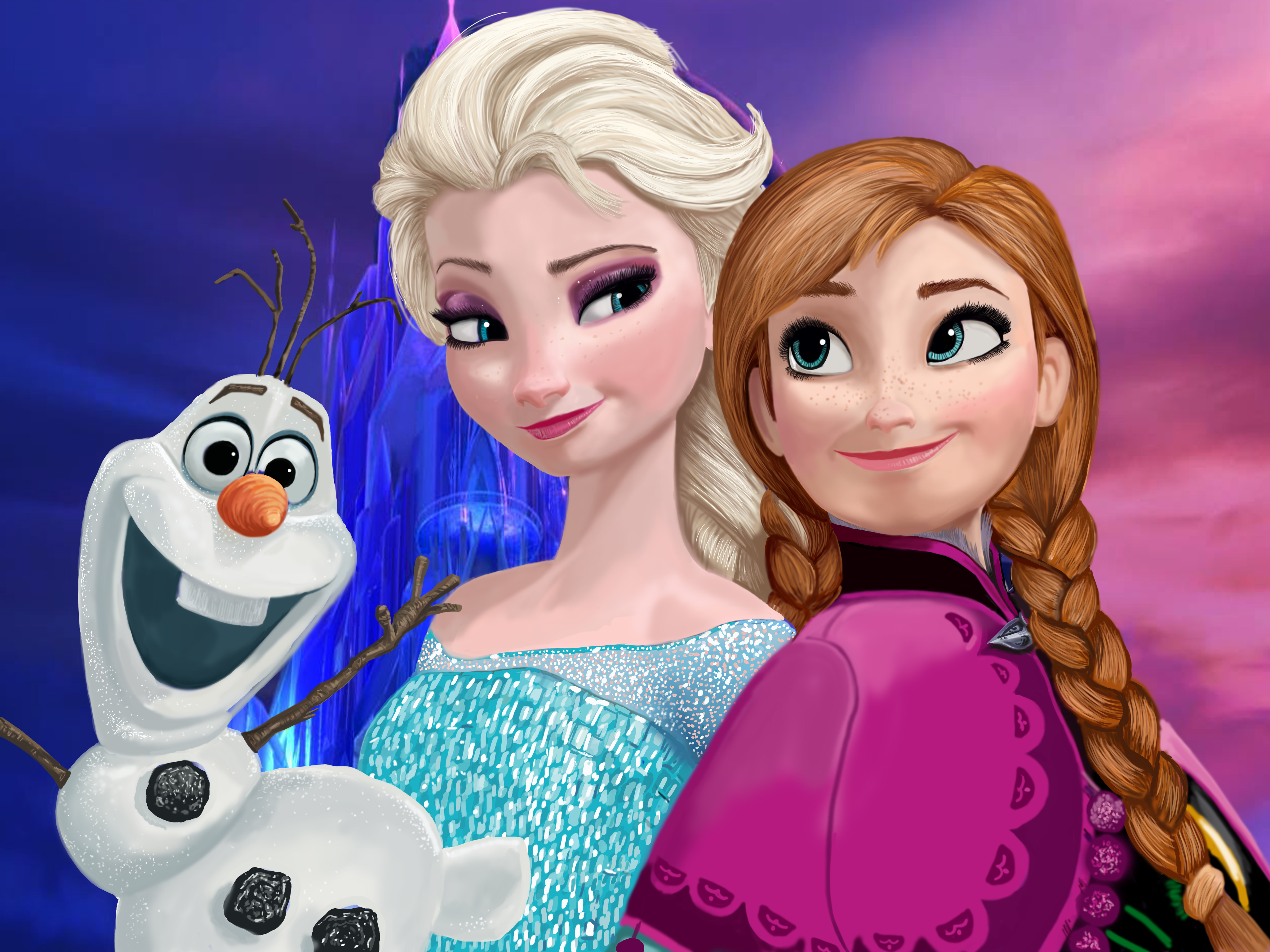 Elsa and Anna from Frozen with Olaf HD Wallpaper