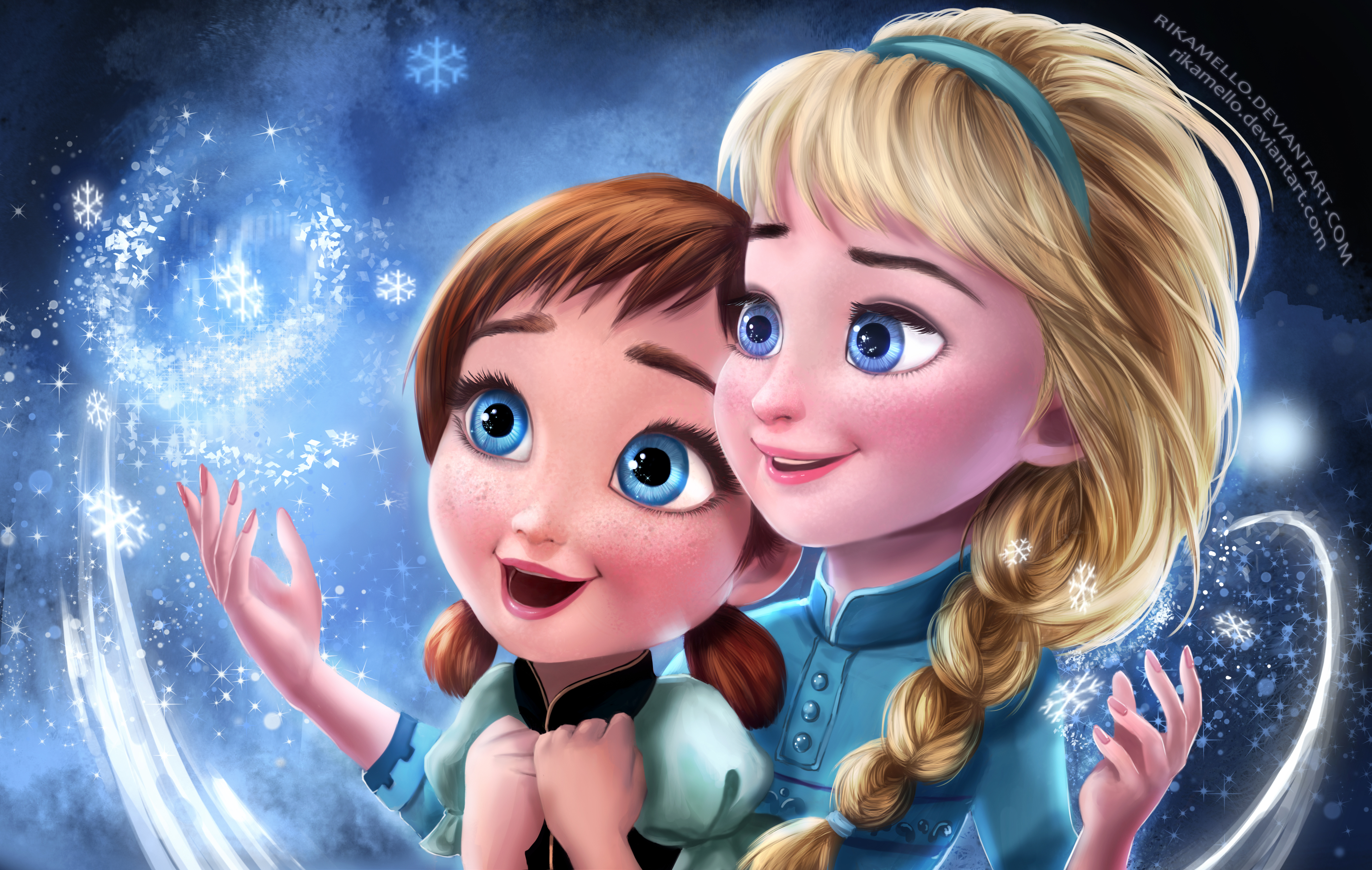 Elsa and Anna from Frozen with Snowflakes HD Wallpaper