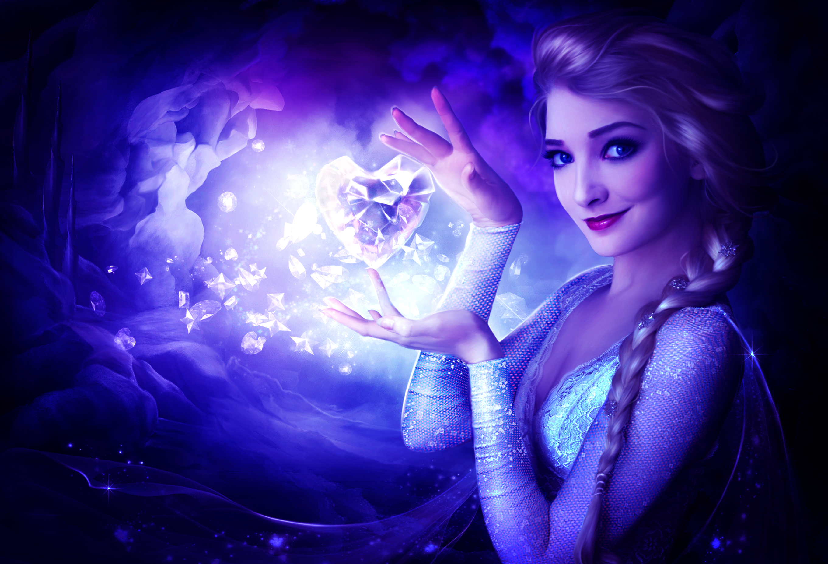 Elsa from Frozen holding a heart-shaped diamond HD Wallpaper