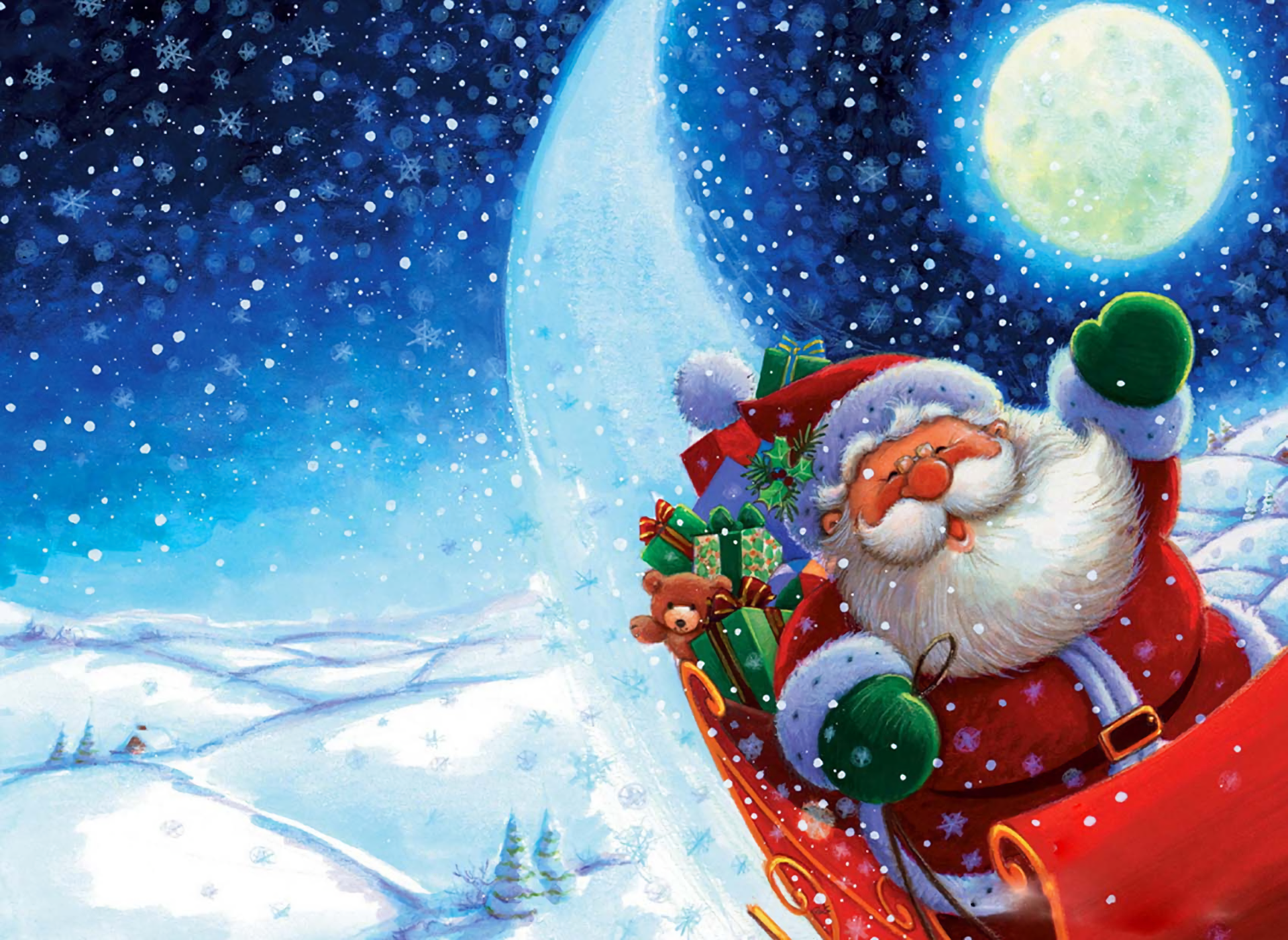 Santa Claus in a Sleigh Full of Gifts HD Wallpaper