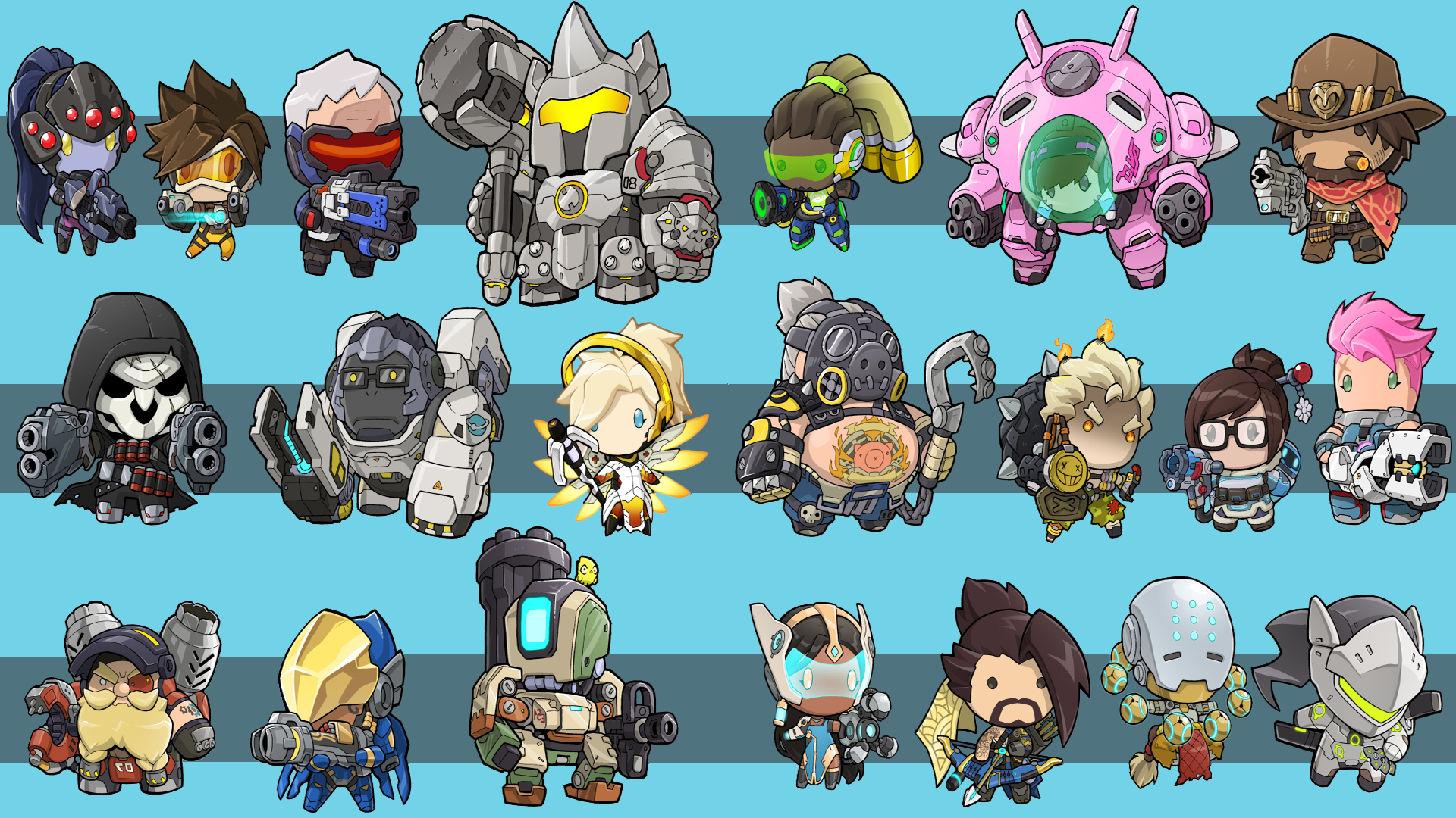 Overwatch characters in chibi style HD Wallpaper